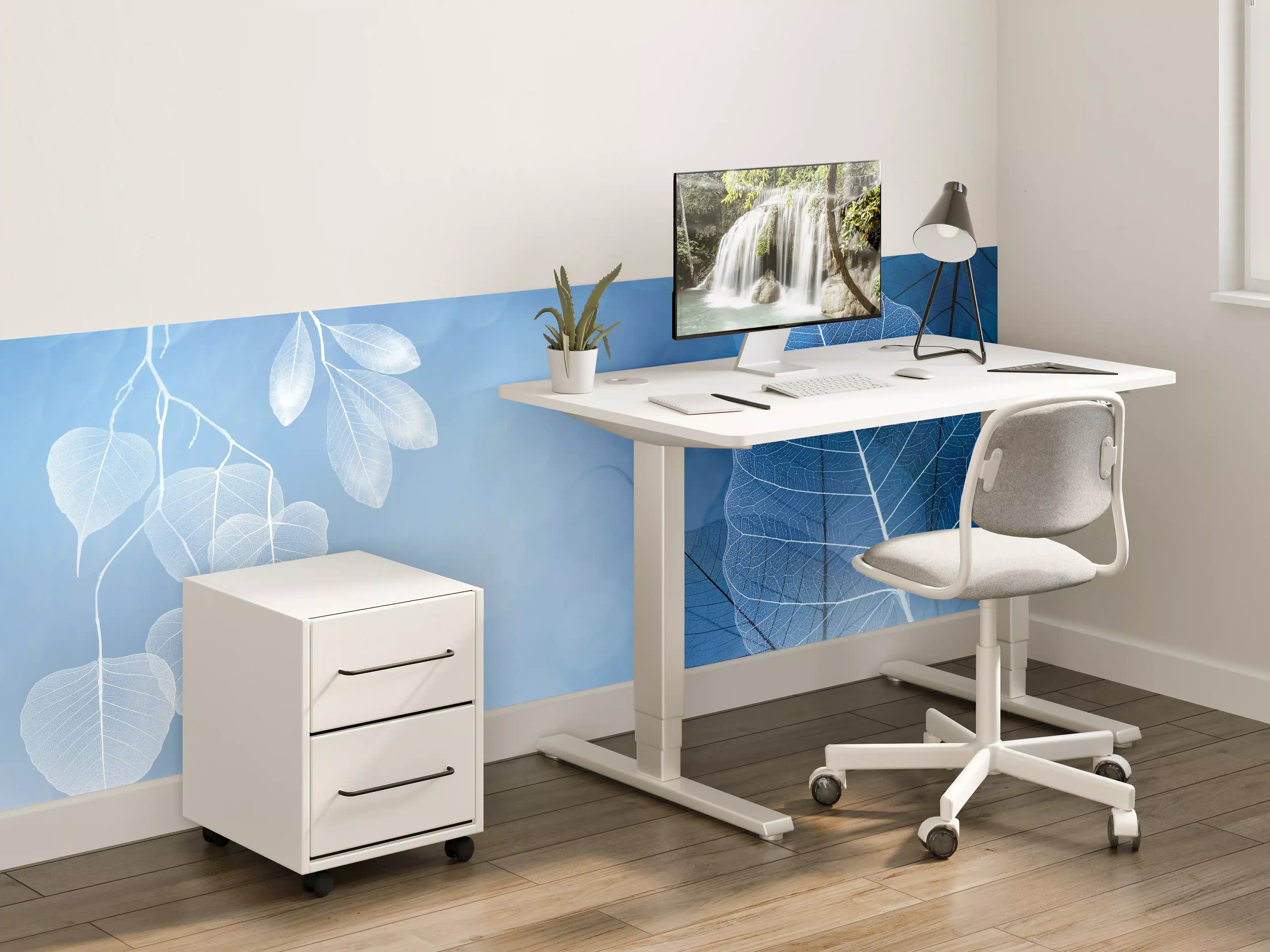 Kinderzimmer Wandgestaltung - Makro Blätter Blau-Grau Kunst