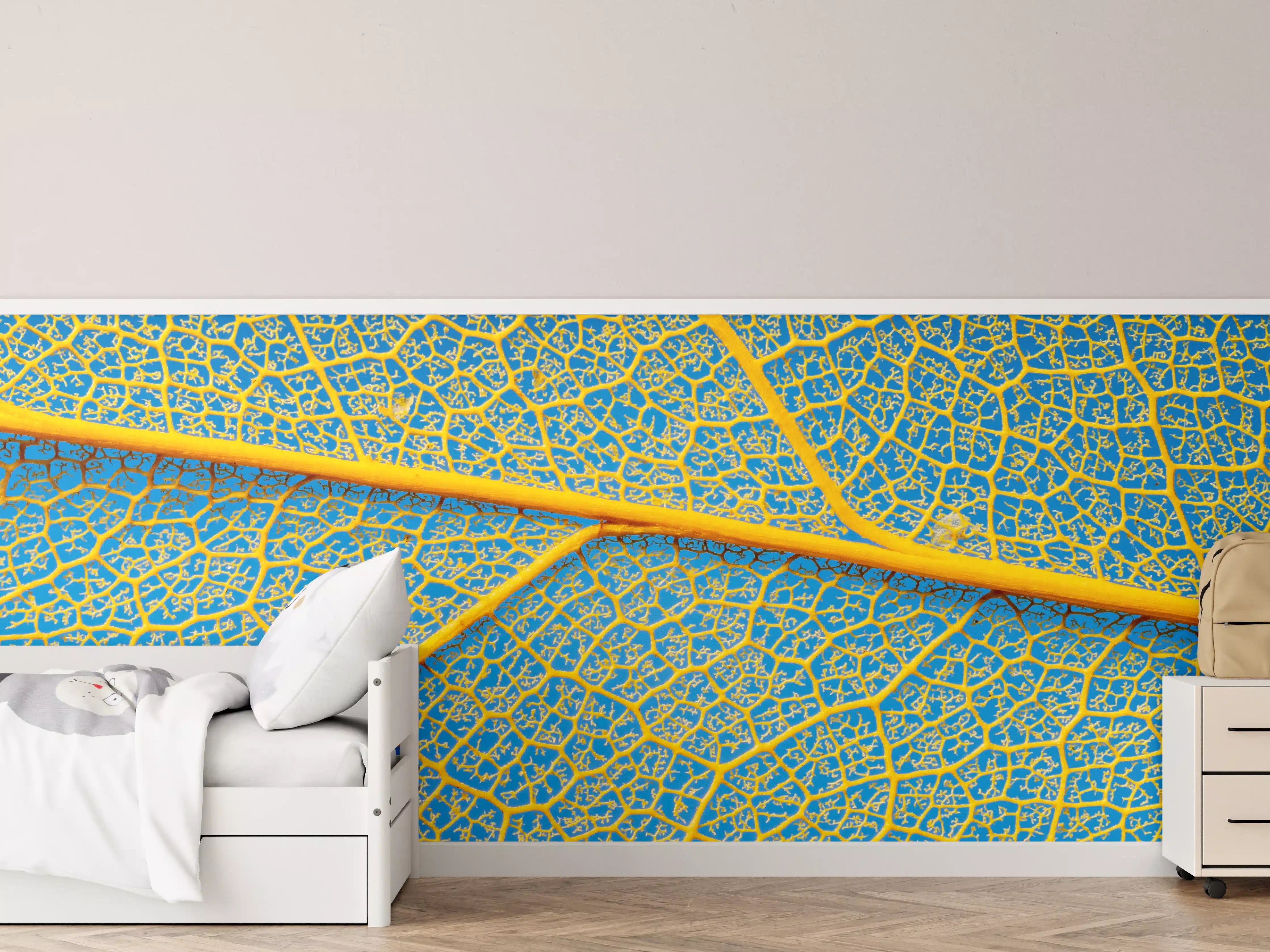 Kinderzimmer Wandgestaltung - Makro Blattadern Textur Gelb-Blau