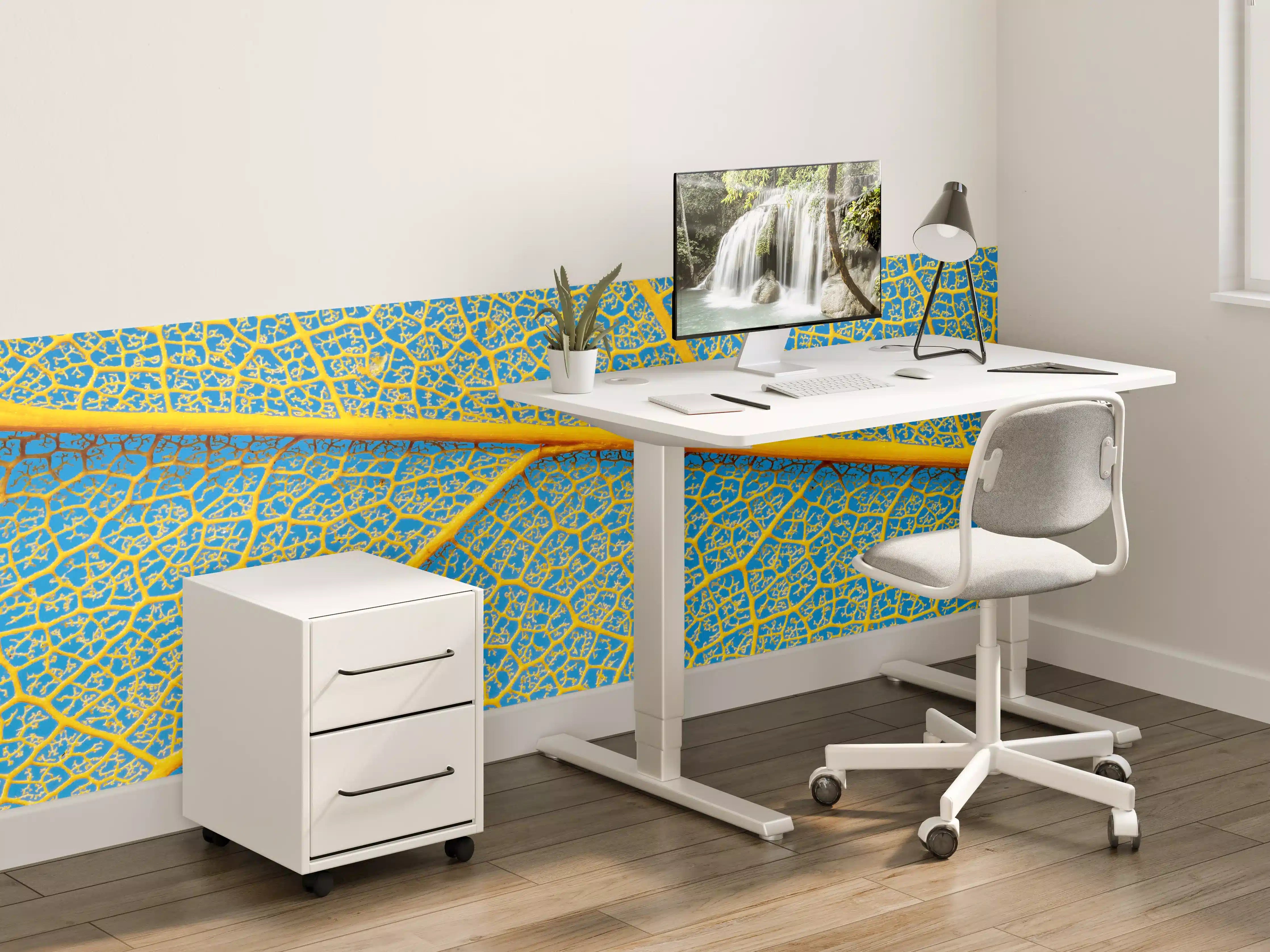 Kinderzimmer Wandgestaltung - Makro Blattadern Textur Gelb-Blau