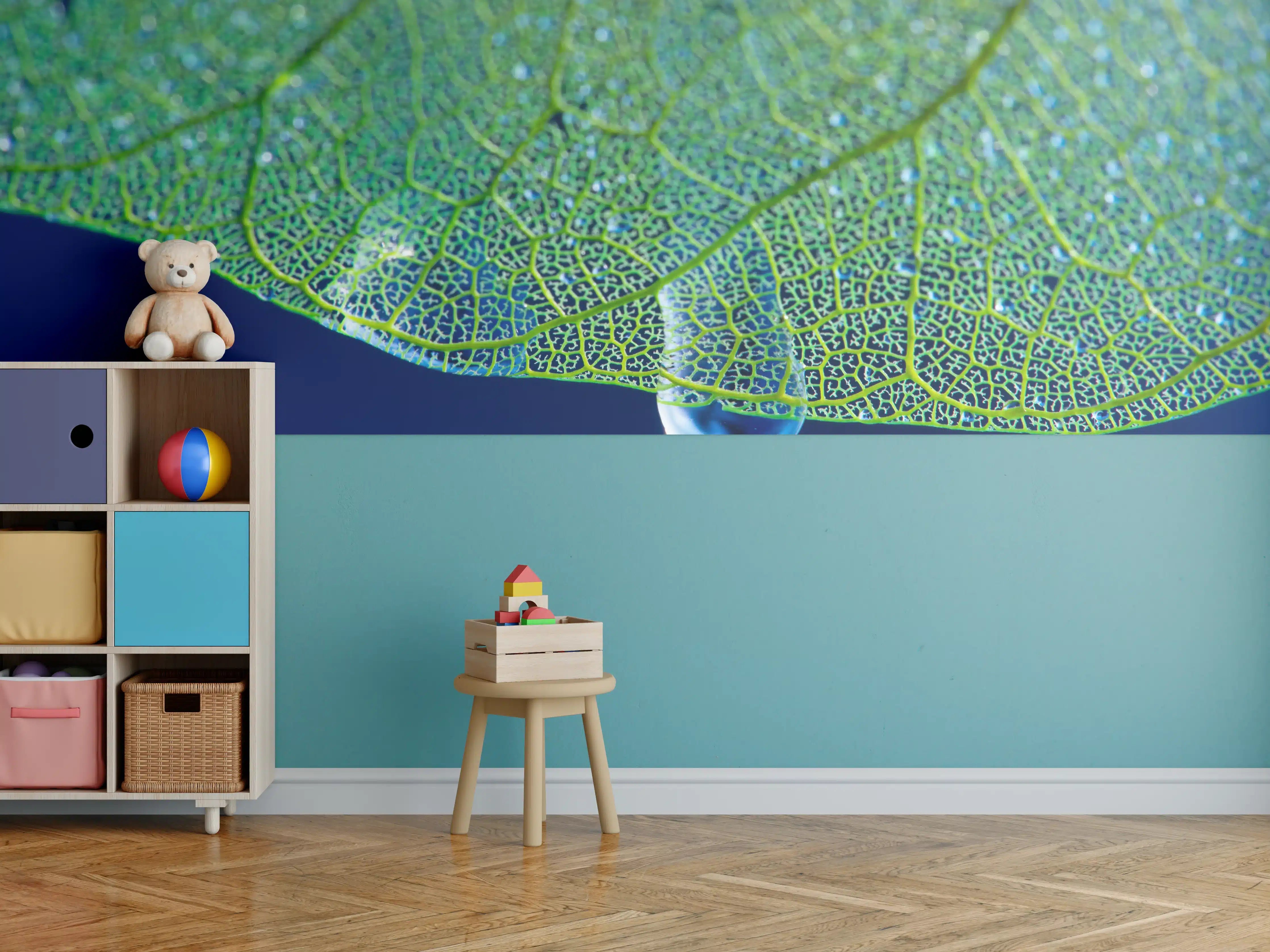 Kinderzimmer Wandgestaltung - Makroaufnahme Grünes Blattgeäder