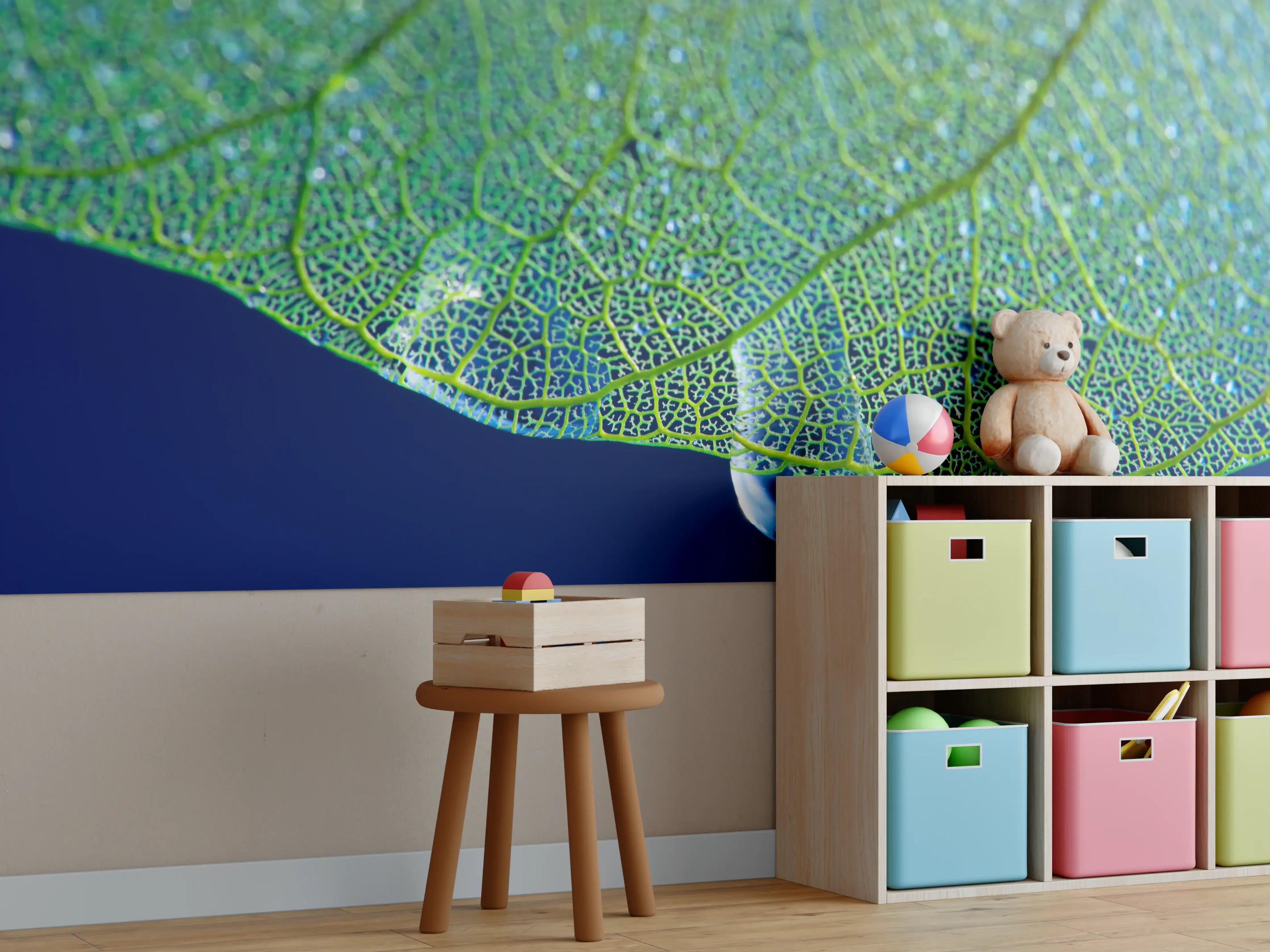 Kinderzimmer Wandgestaltung - Makroaufnahme Grünes Blattgeäder