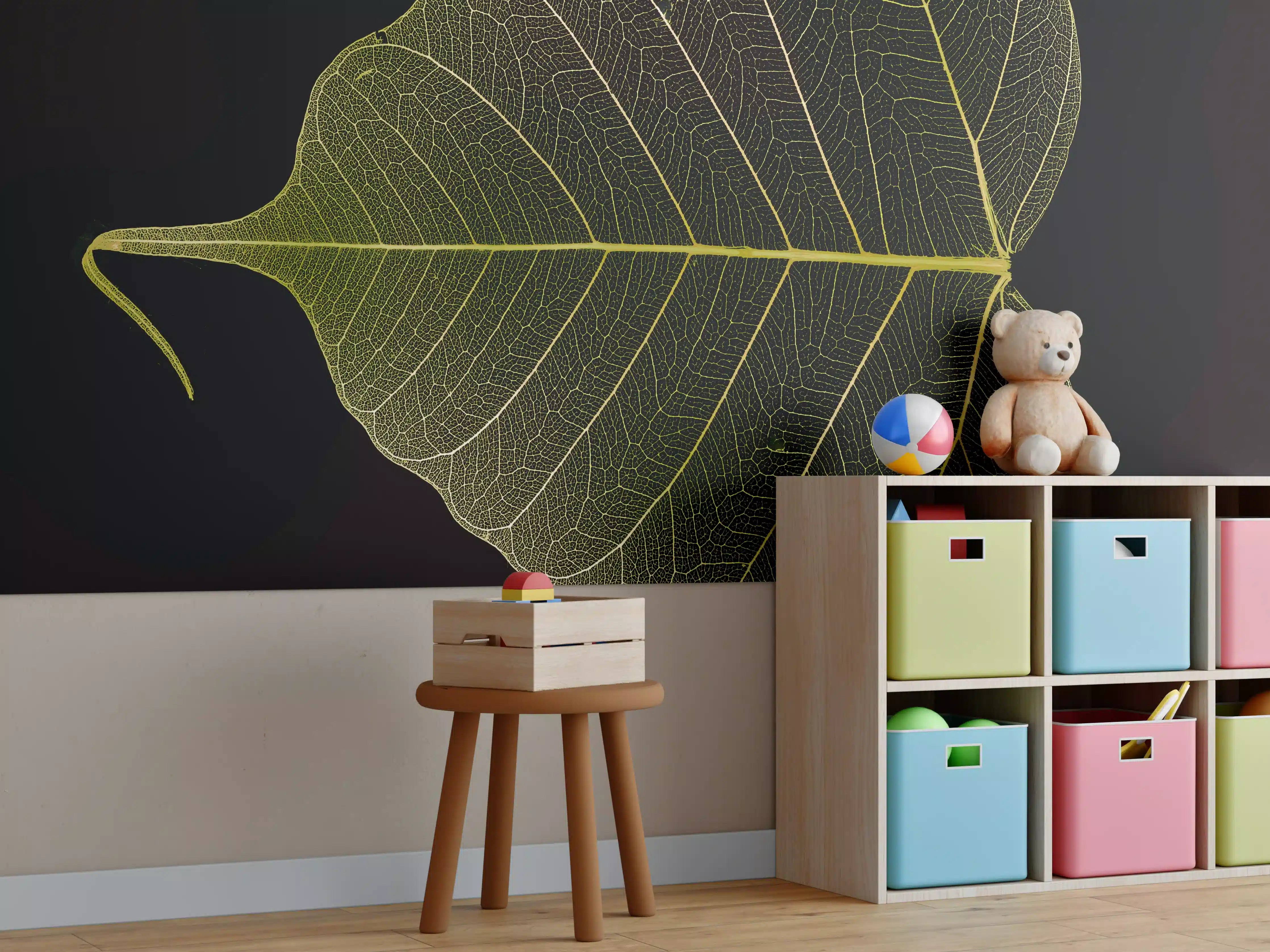 Kinderzimmer Wandgestaltung - Makrofotografie Blattstruktur Gelb