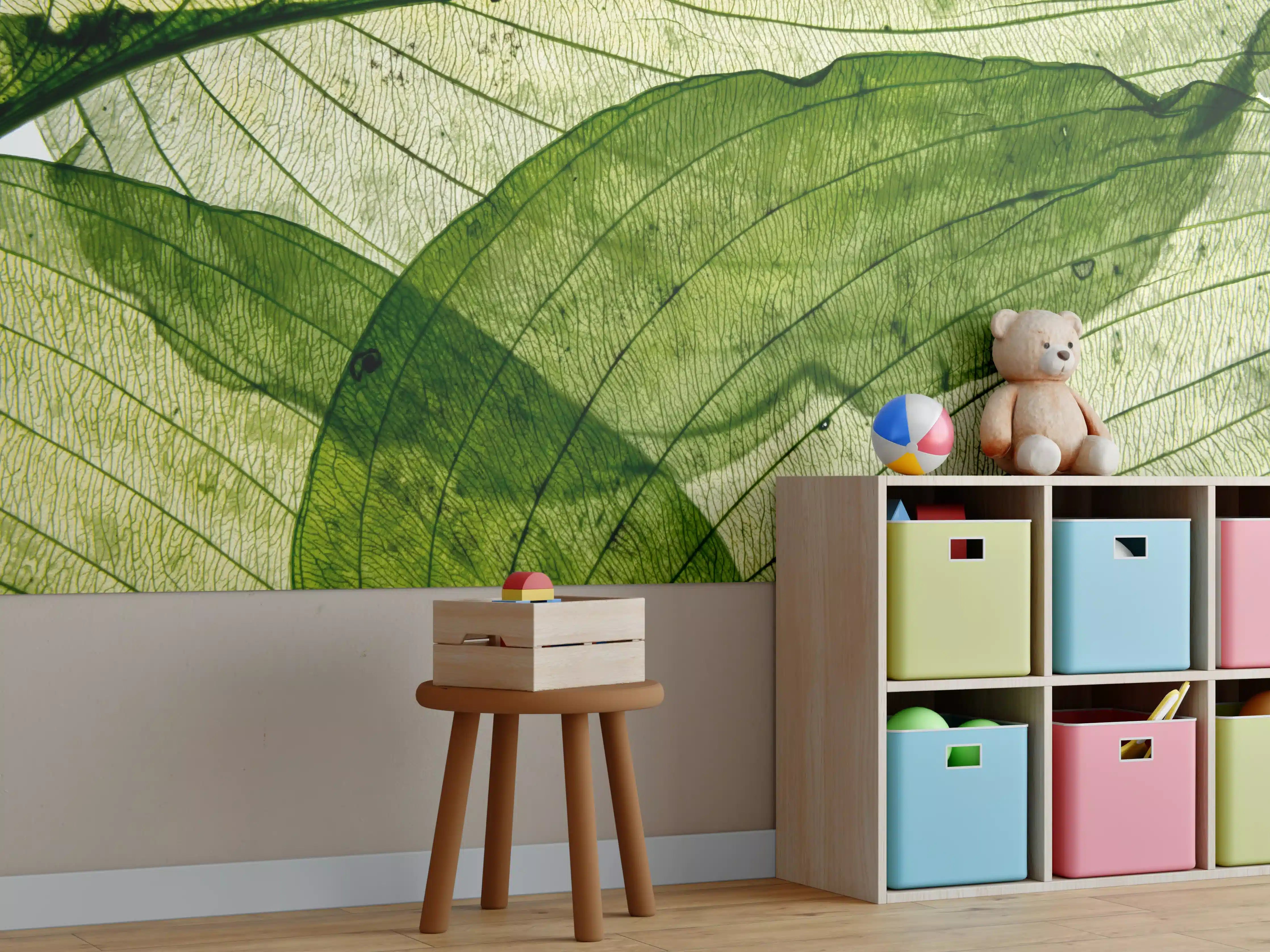 Kinderzimmer Wandgestaltung - Makrotextur von herbstlich getrockneten Blättern