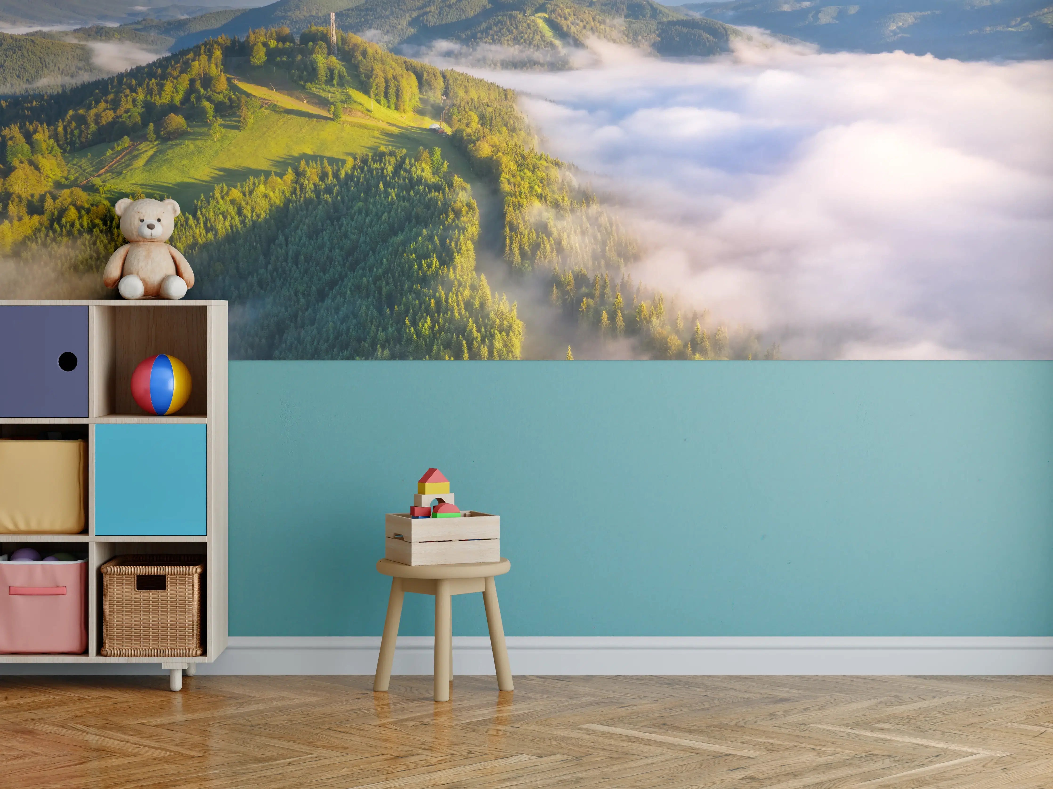 Kinderzimmer Wandgestaltung - Malerische Berglandschaft im Morgengrauen
