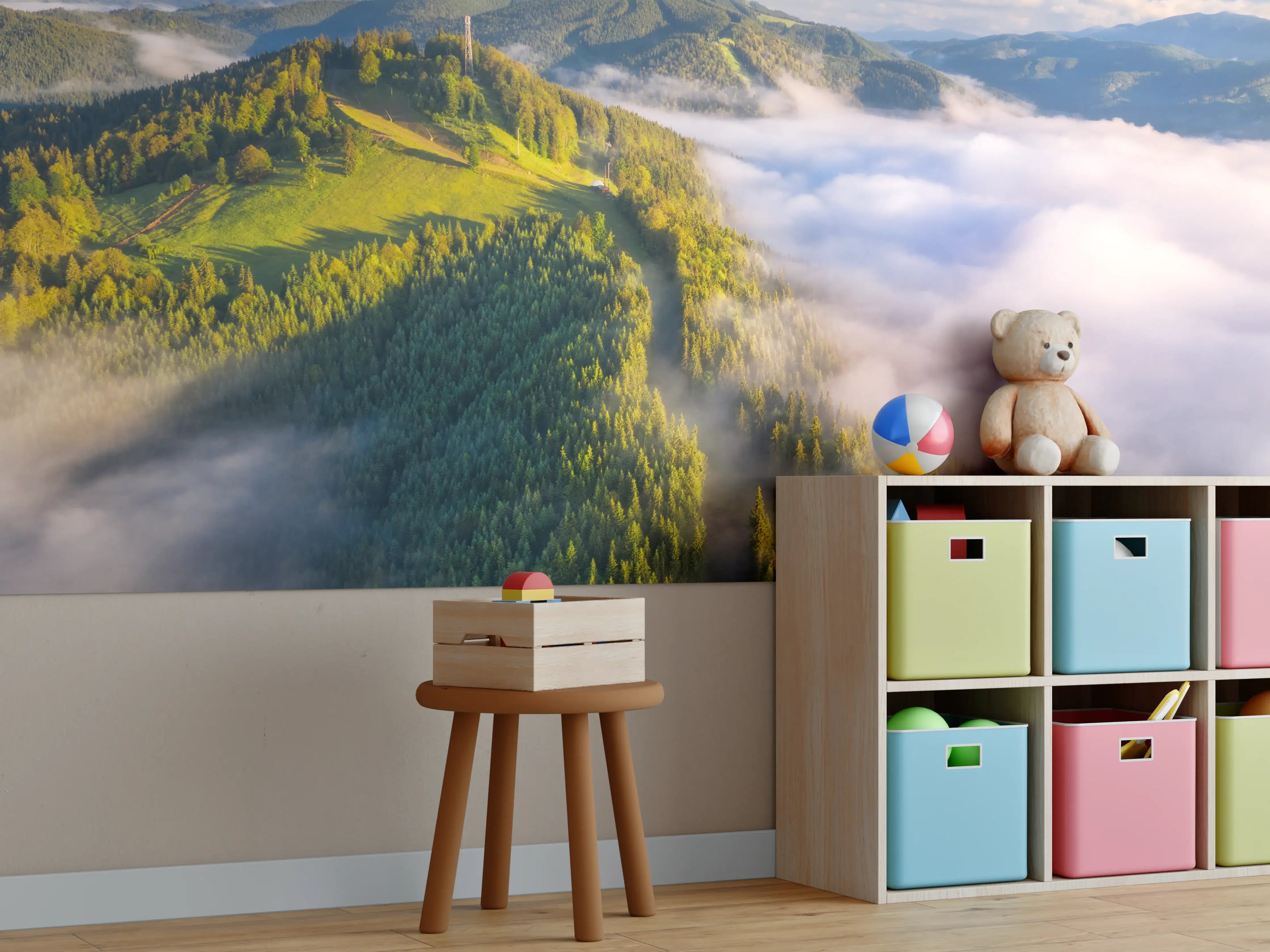 Kinderzimmer Wandgestaltung - Malerische Berglandschaft im Morgengrauen