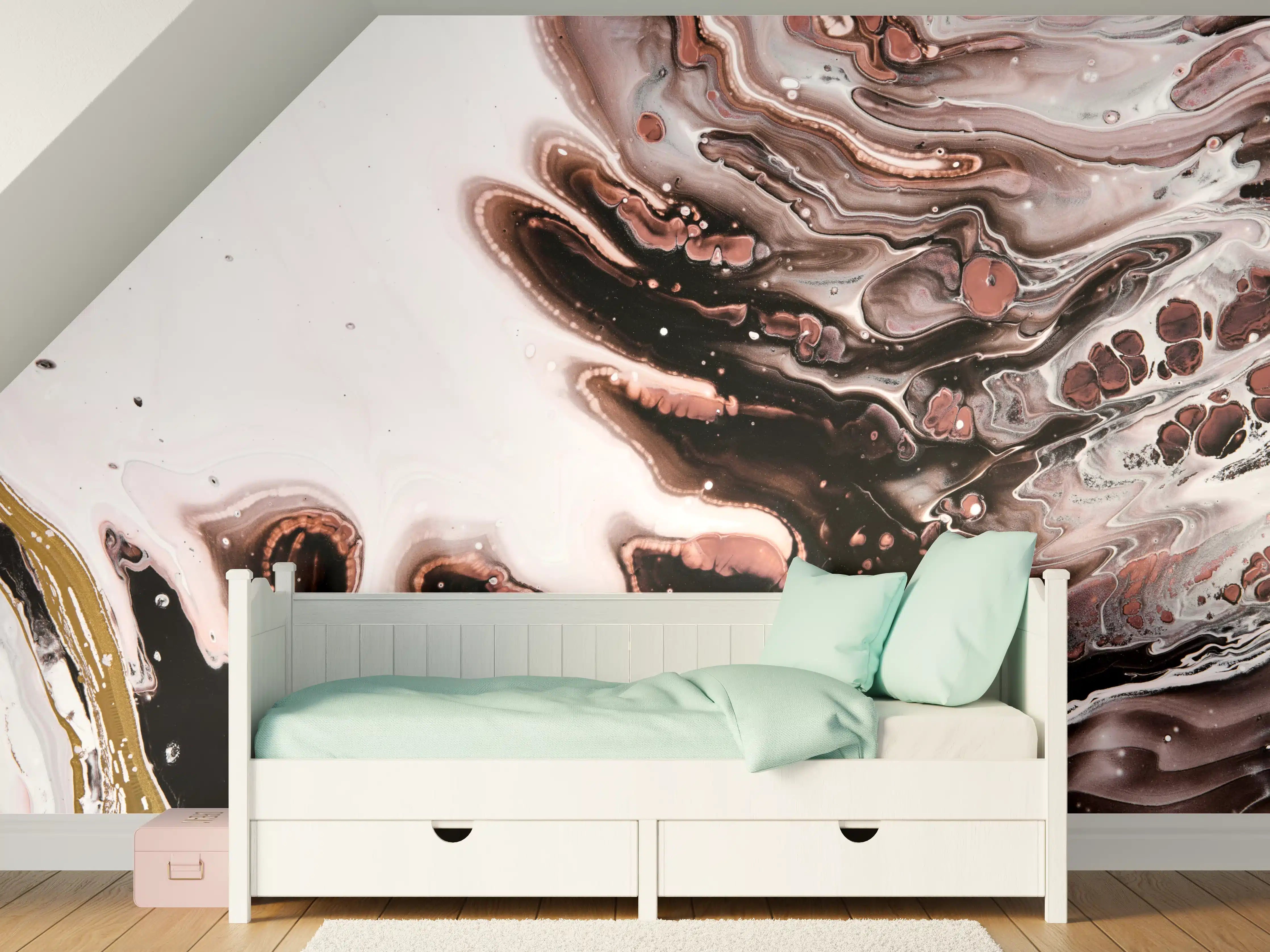 Kinderzimmer Wandgestaltung - Marble Abstract with Pink, Black, and Gray Tones