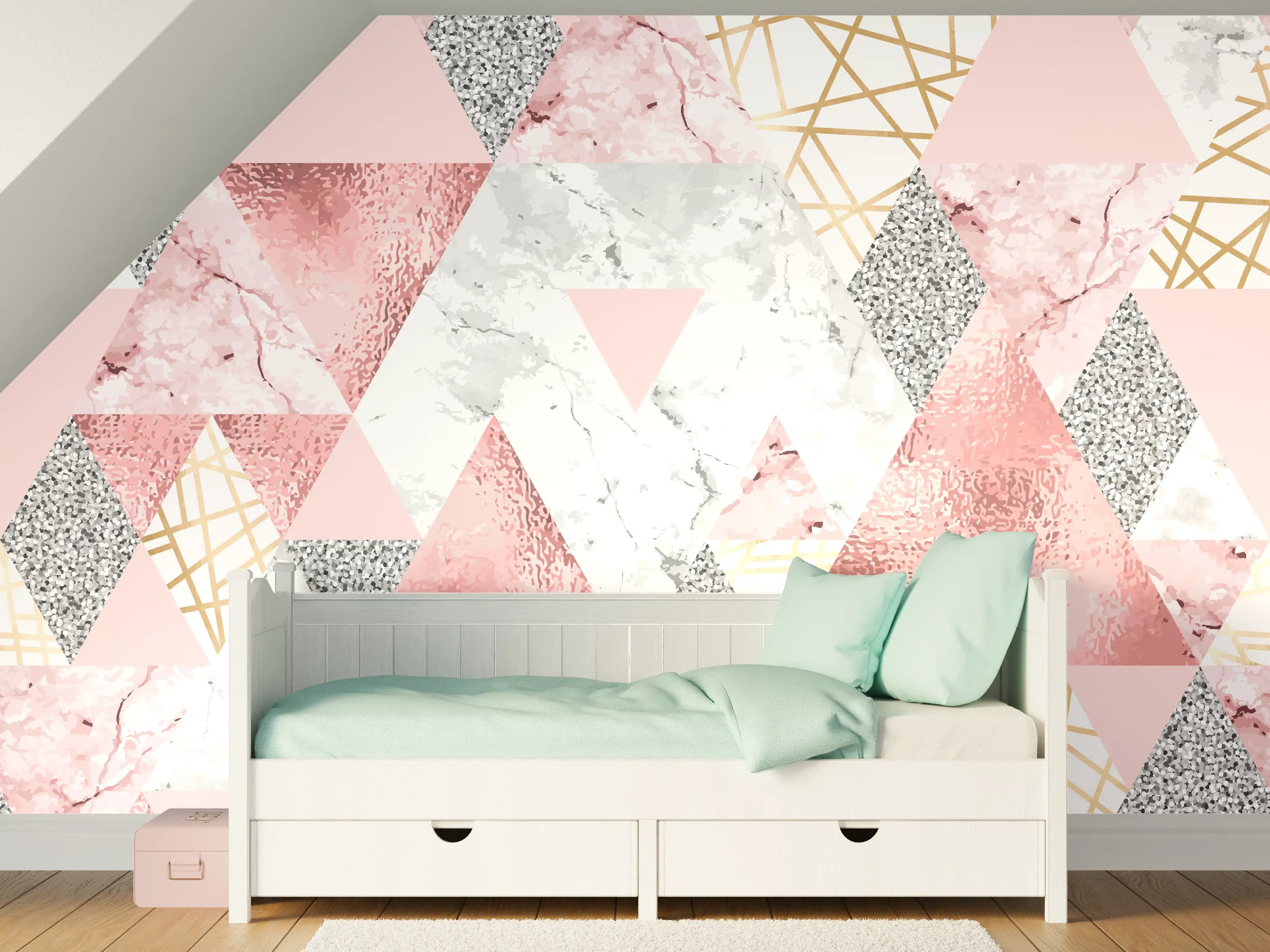 Kinderzimmer Wandgestaltung - Marble Pattern Rosa Gold Dekor