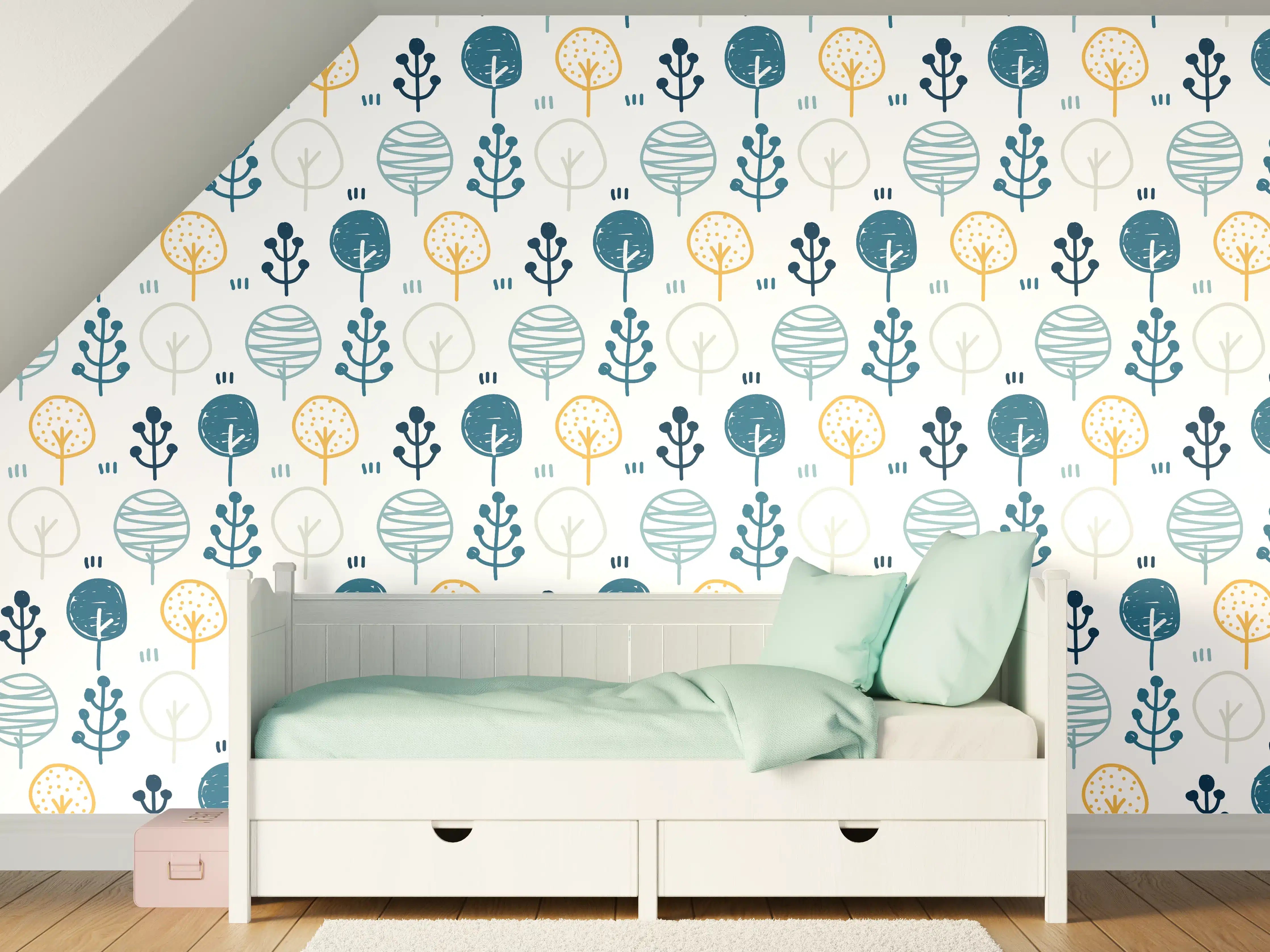 Kinderzimmer Wandgestaltung - Maritimes Blau-Gelb Musterdesign