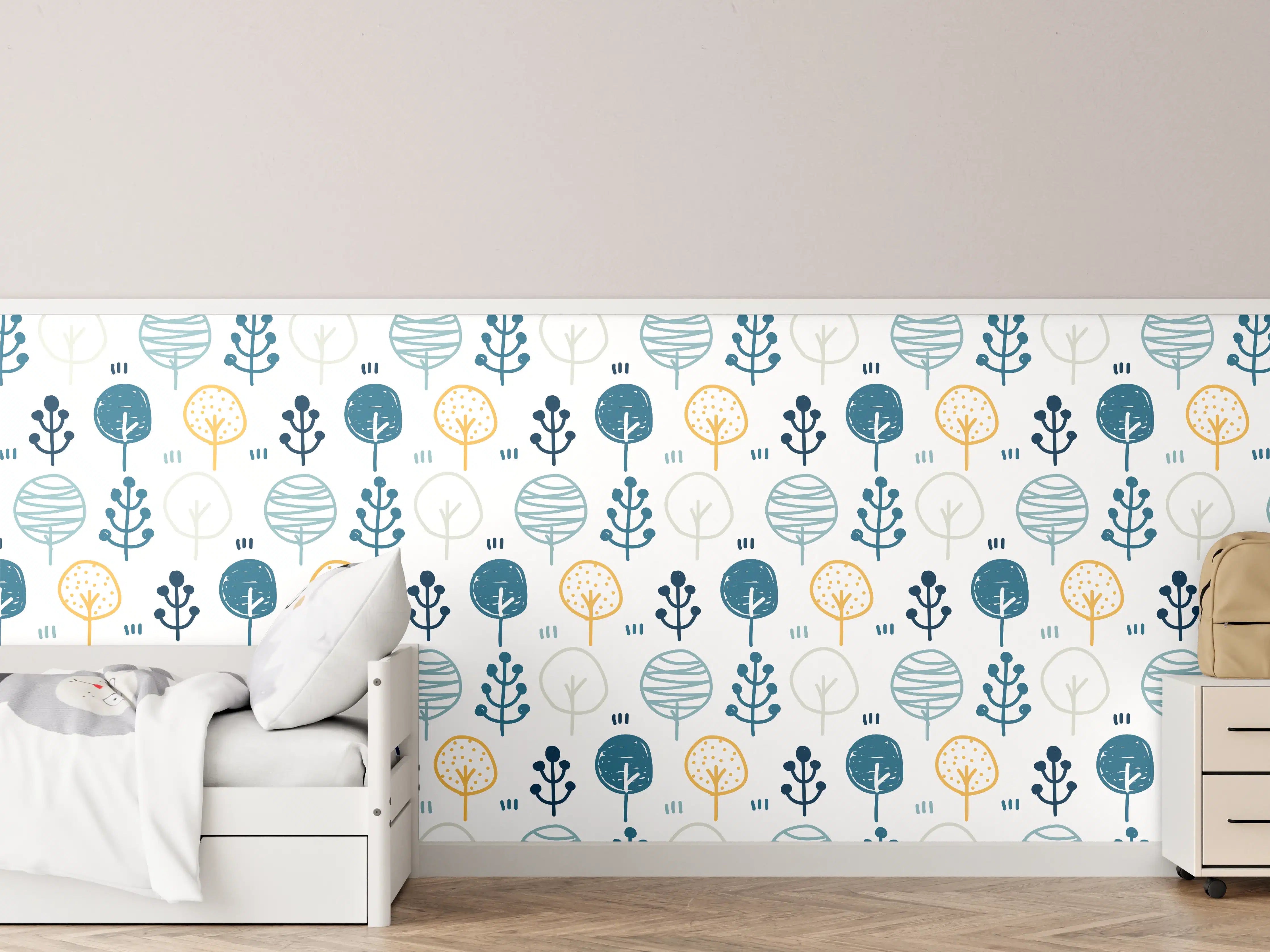 Kinderzimmer Wandgestaltung - Maritimes Blau-Gelb Musterdesign