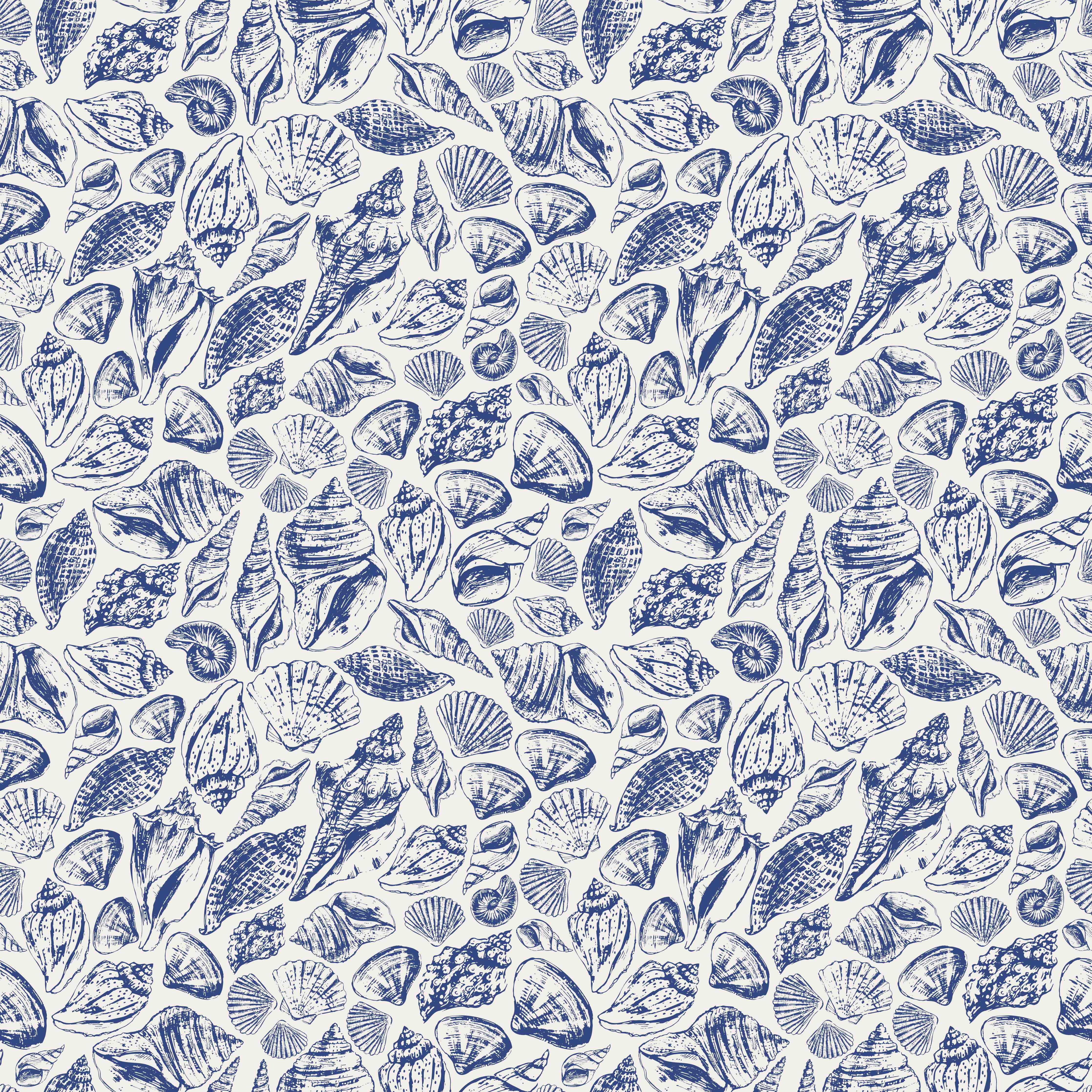 Kinderzimmer Wandgestaltung-Maritimes Muschelmuster Blau-Weiß