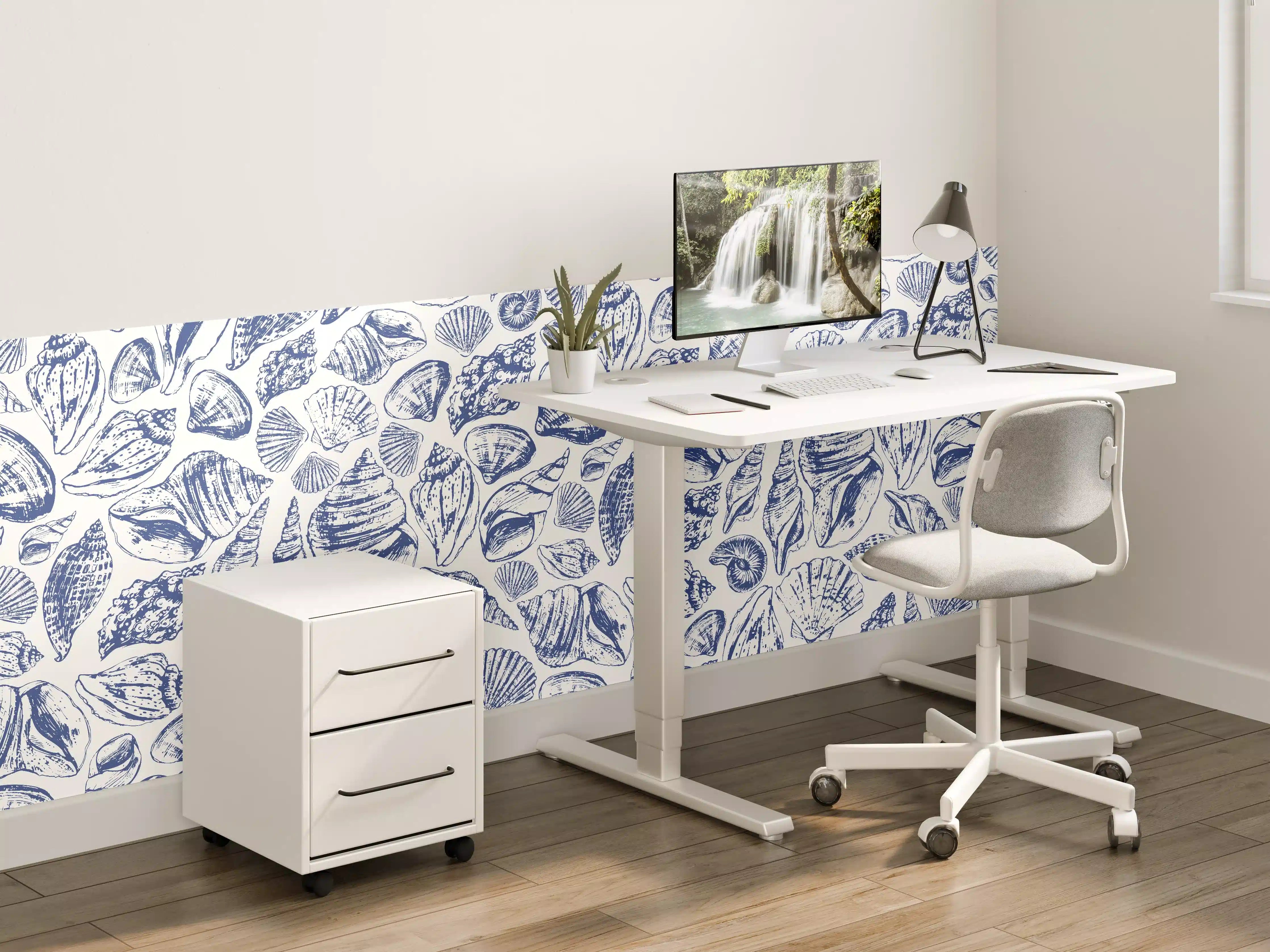 Kinderzimmer Wandgestaltung - Maritimes Muschelmuster Blau-Weiß