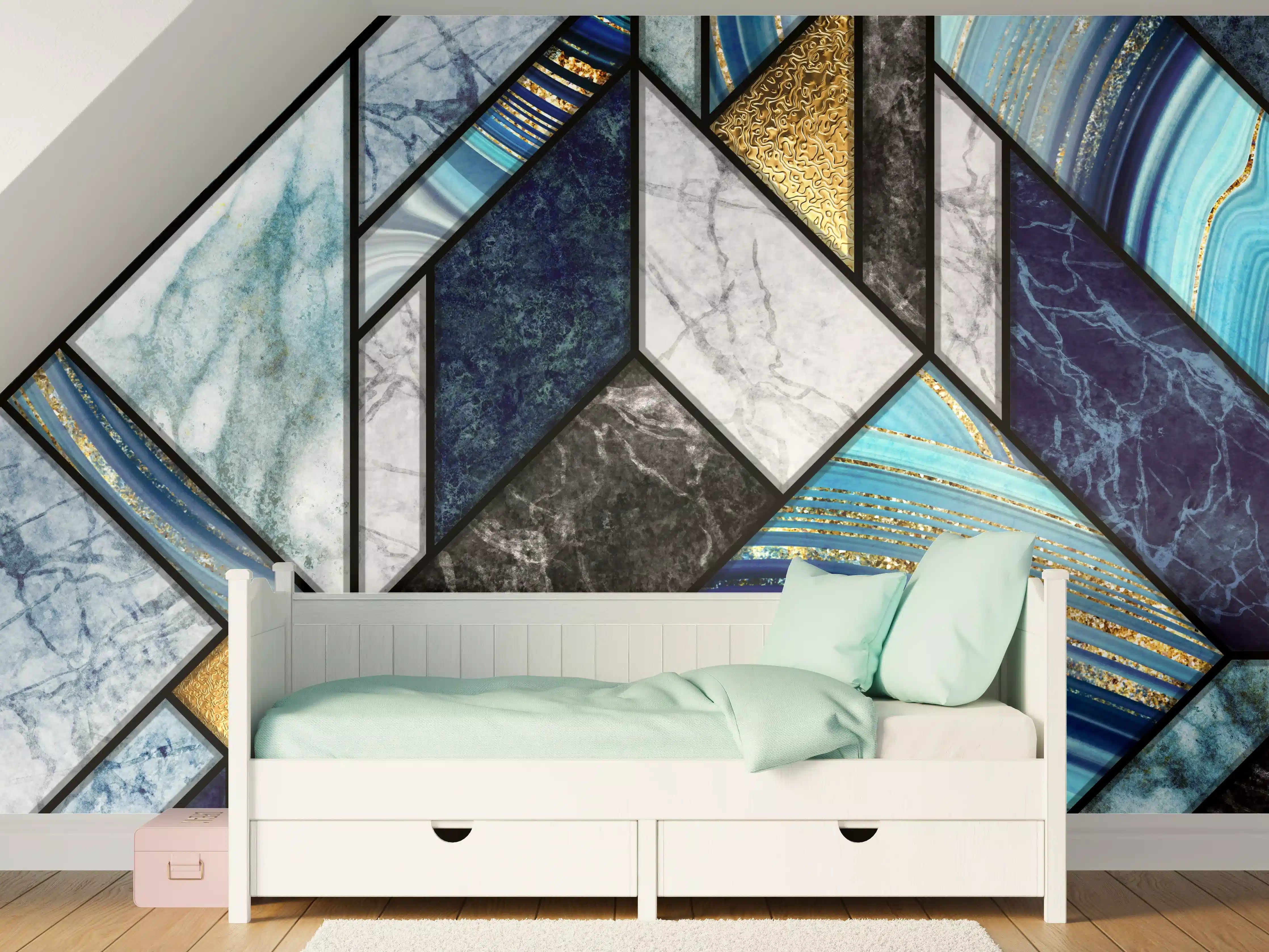 Kinderzimmer Wandgestaltung - Marmor Granit Gold Inlay