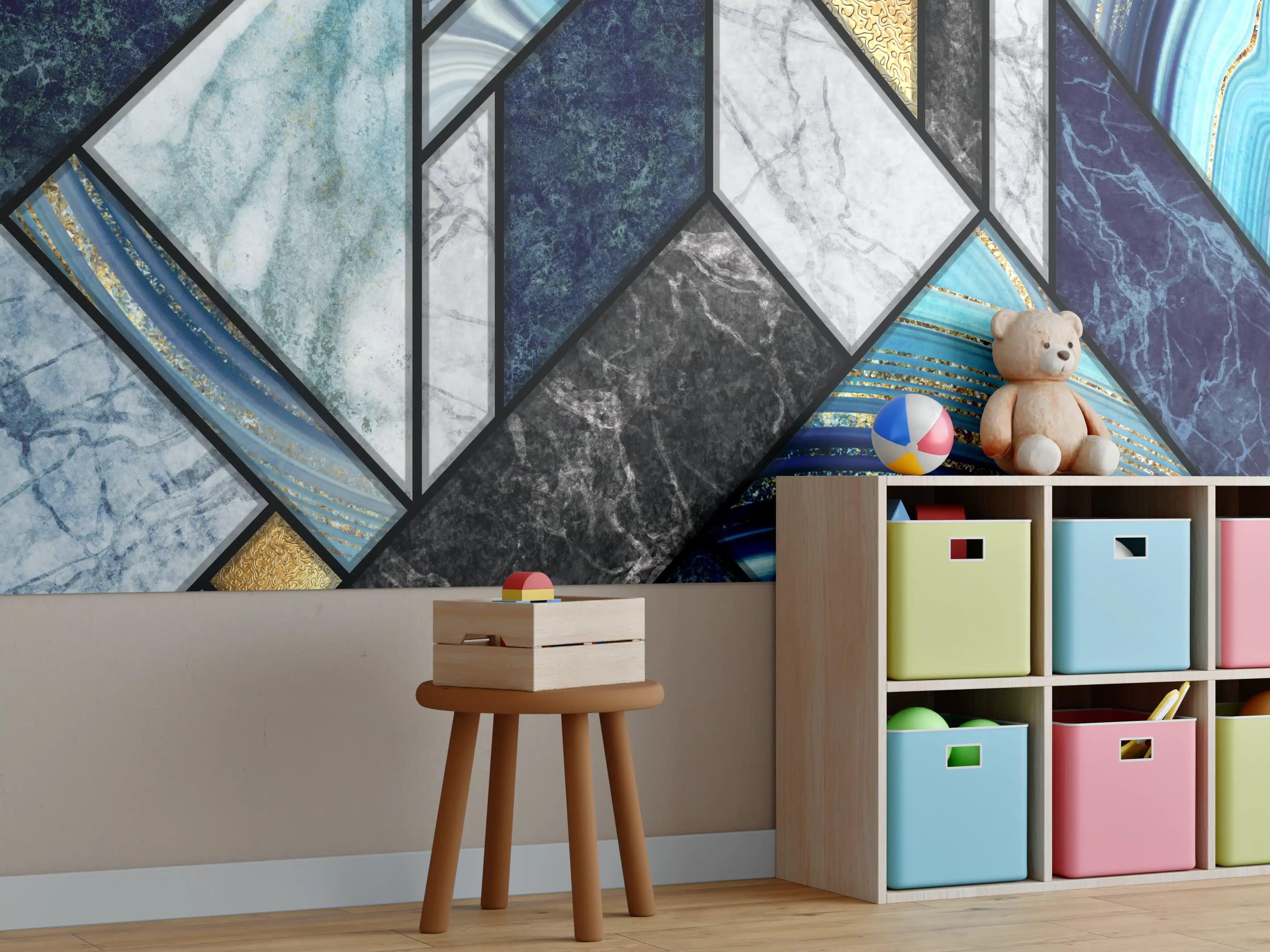 Kinderzimmer Wandgestaltung - Marmor Granit Gold Inlay