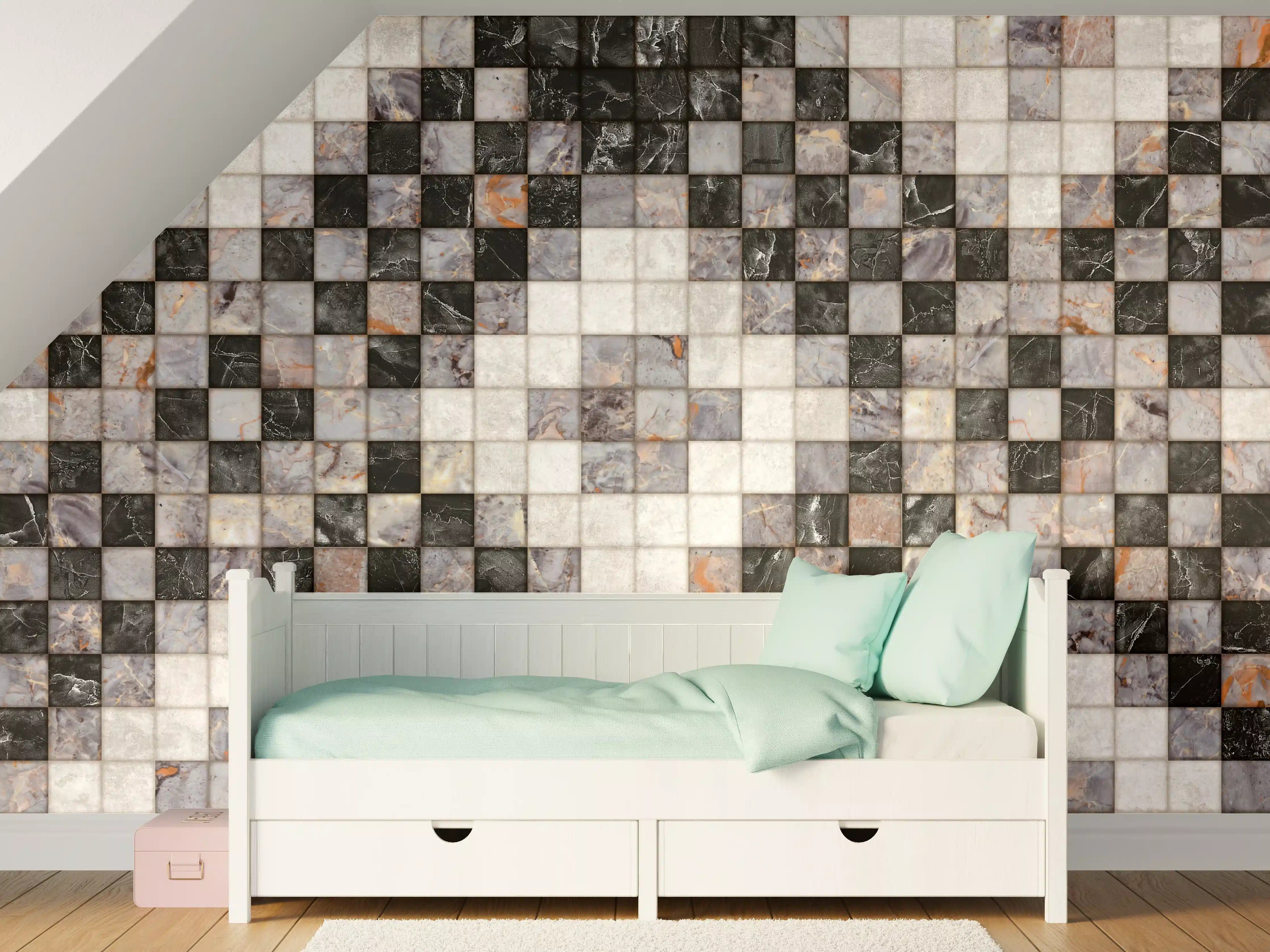 Kinderzimmer Wandgestaltung - Marmor Textur - Retro-Muster 