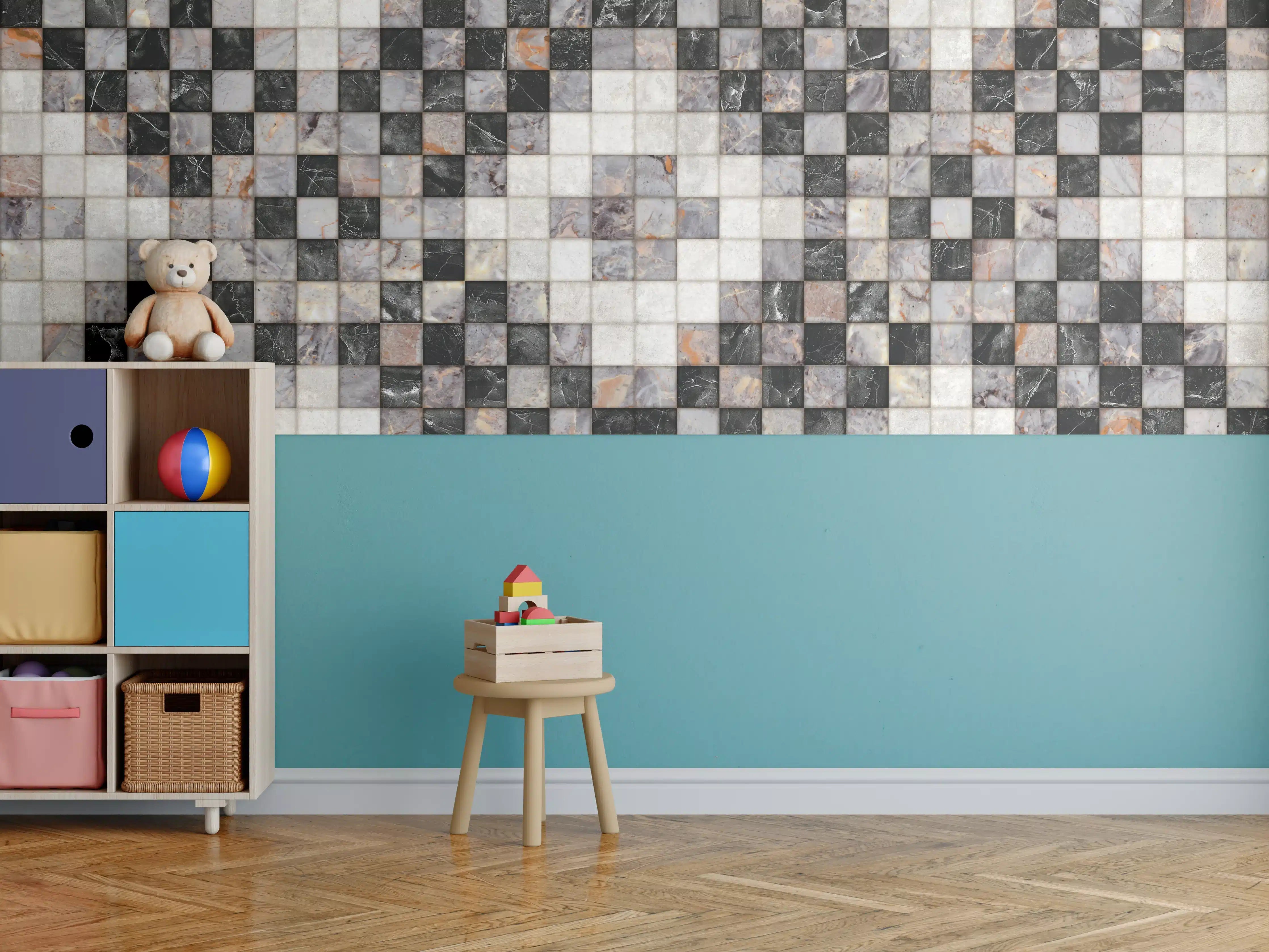 Kinderzimmer Wandgestaltung - Marmor Textur - Retro-Muster 