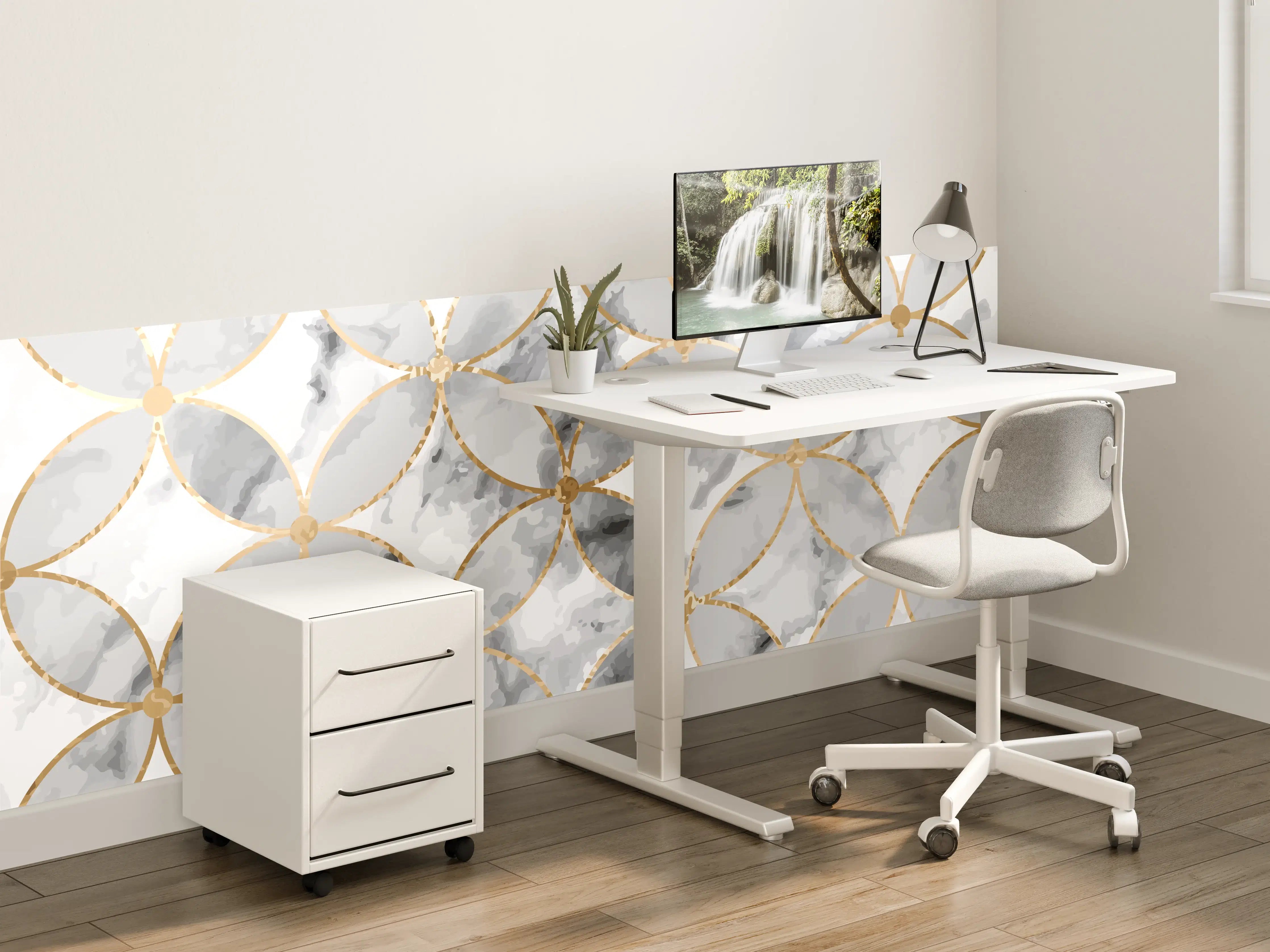 Kinderzimmer Wandgestaltung - Marmoroptik Gold Grau Weiß
