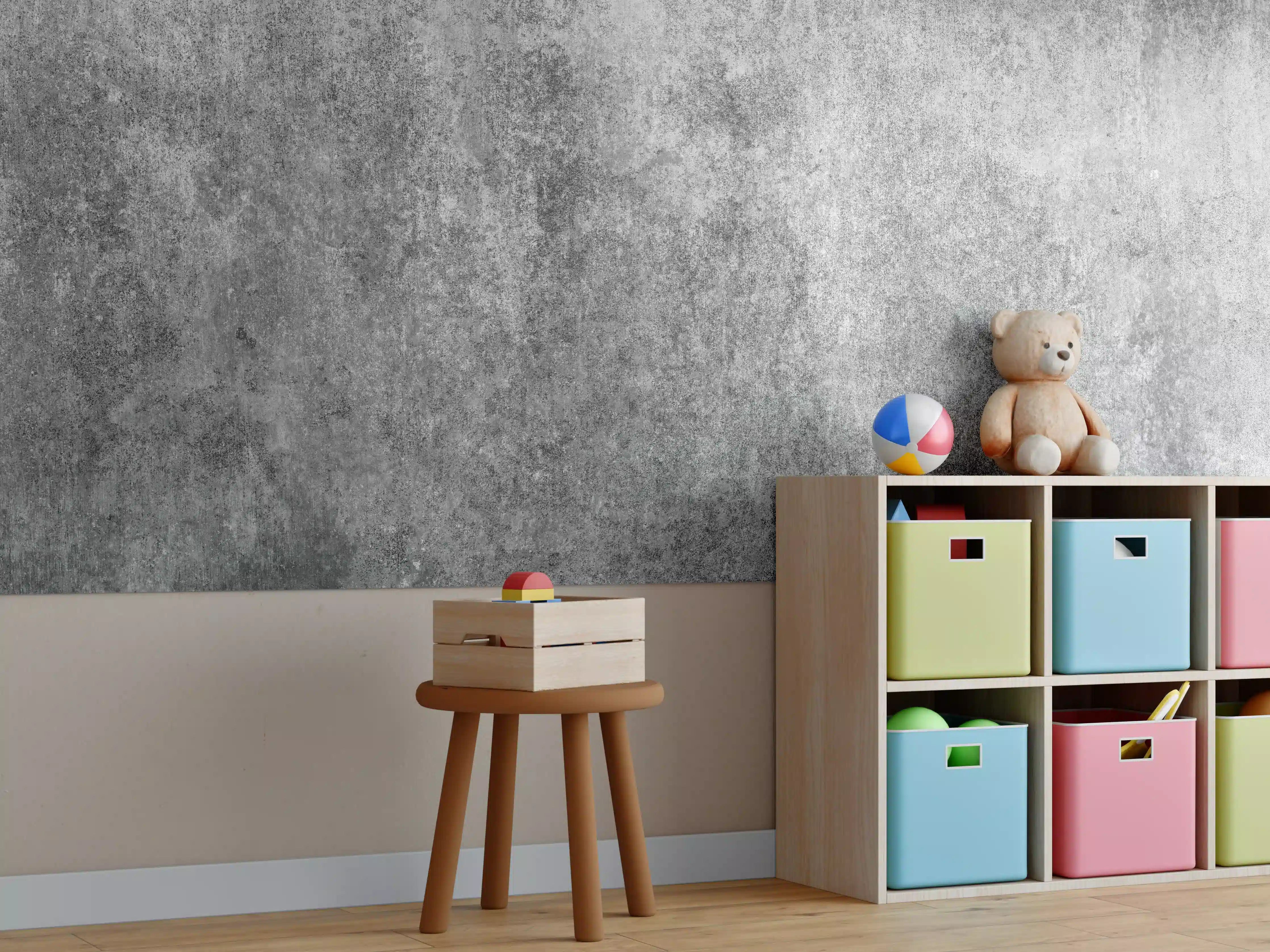 Kinderzimmer Wandgestaltung - Massiver dunkelgrauer Beton