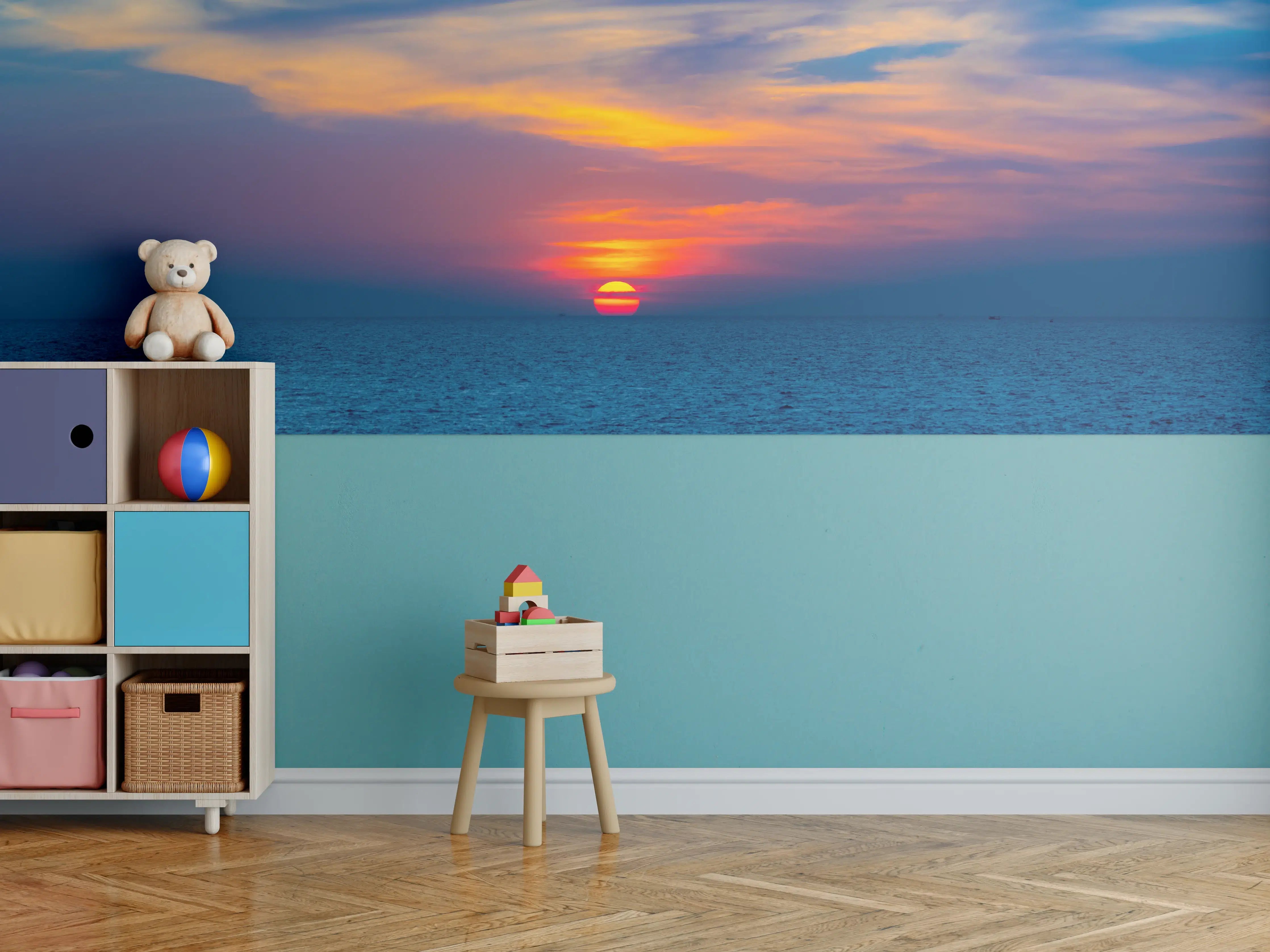 Kinderzimmer Wandgestaltung - Meer-Sonnenuntergang Blau-Orange