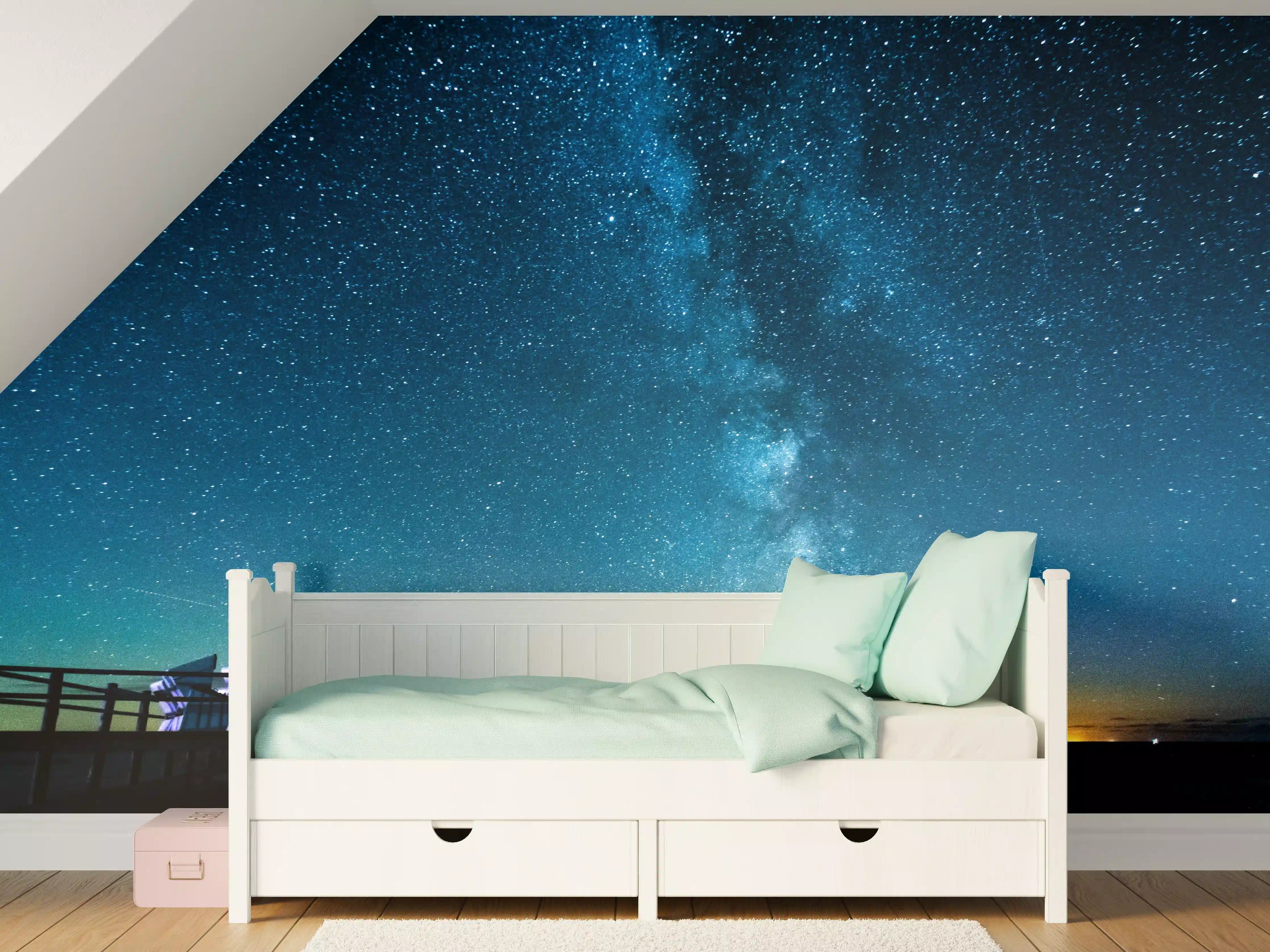 Kinderzimmer Wandgestaltung - Milchstraße bei Nacht über der Nordsee