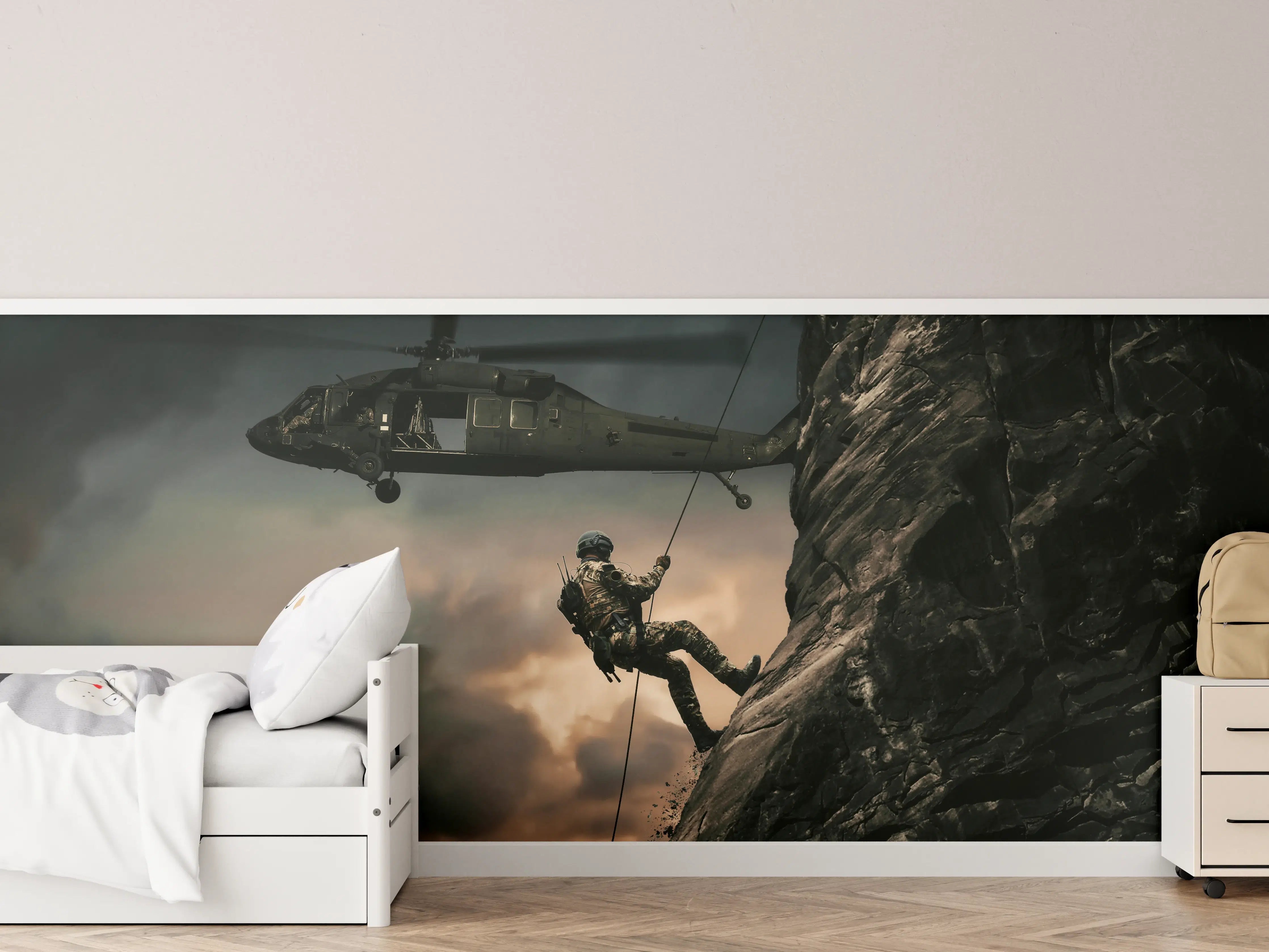 Kinderzimmer Wandgestaltung - Militärhubschrauber und Truppen