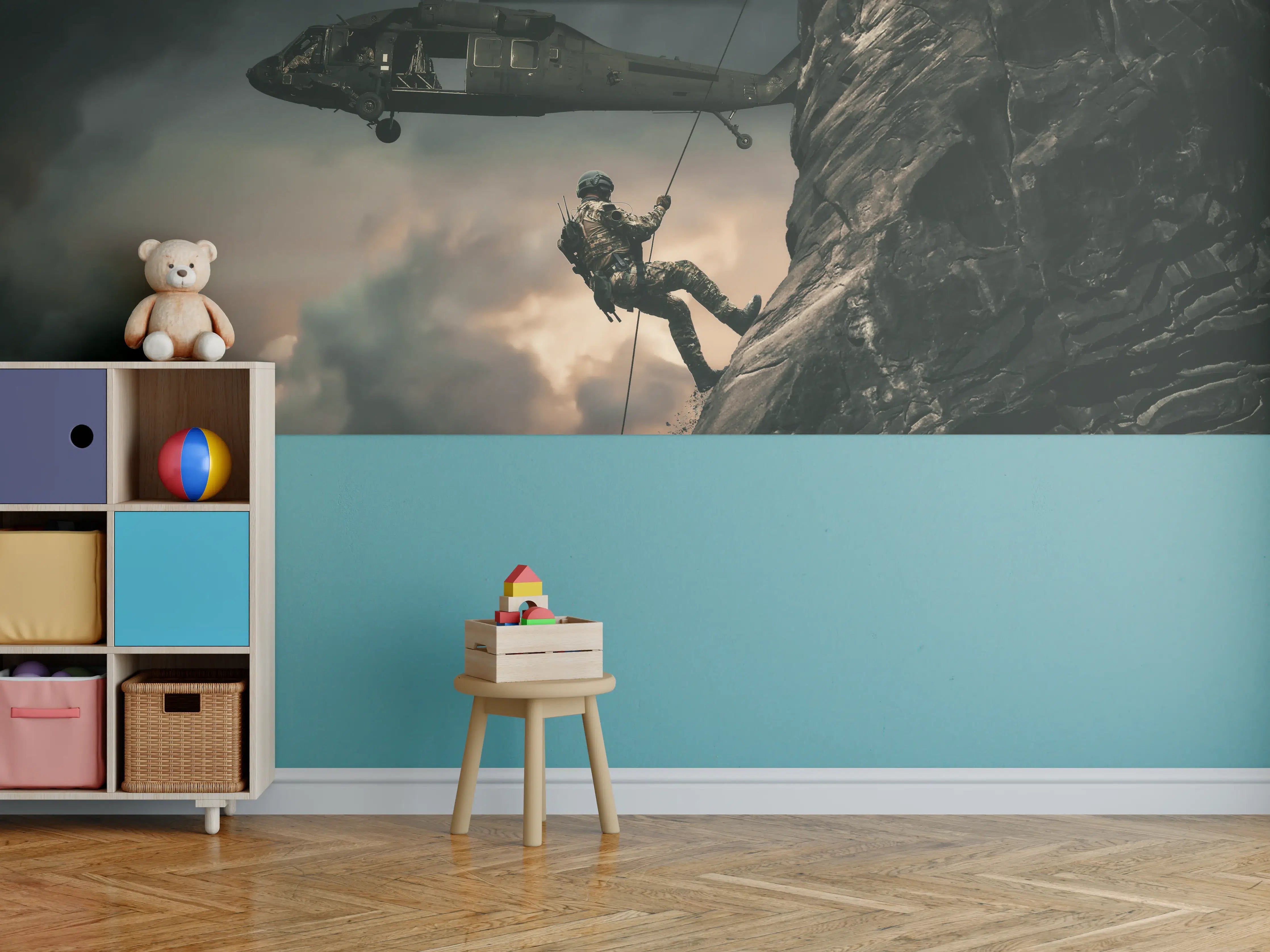 Kinderzimmer Wandgestaltung - Militärhubschrauber und Truppen