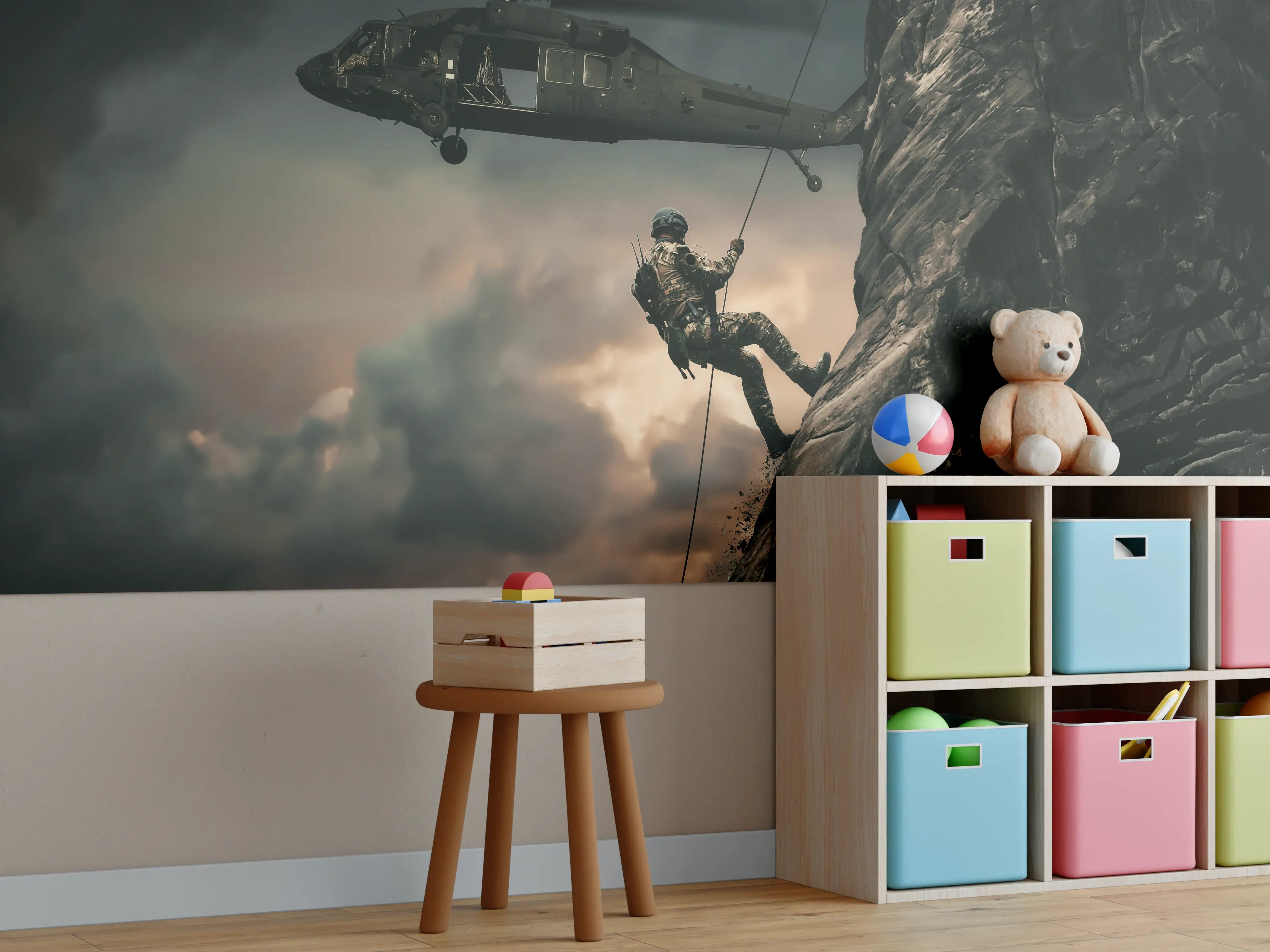 Kinderzimmer Wandgestaltung - Militärhubschrauber und Truppen