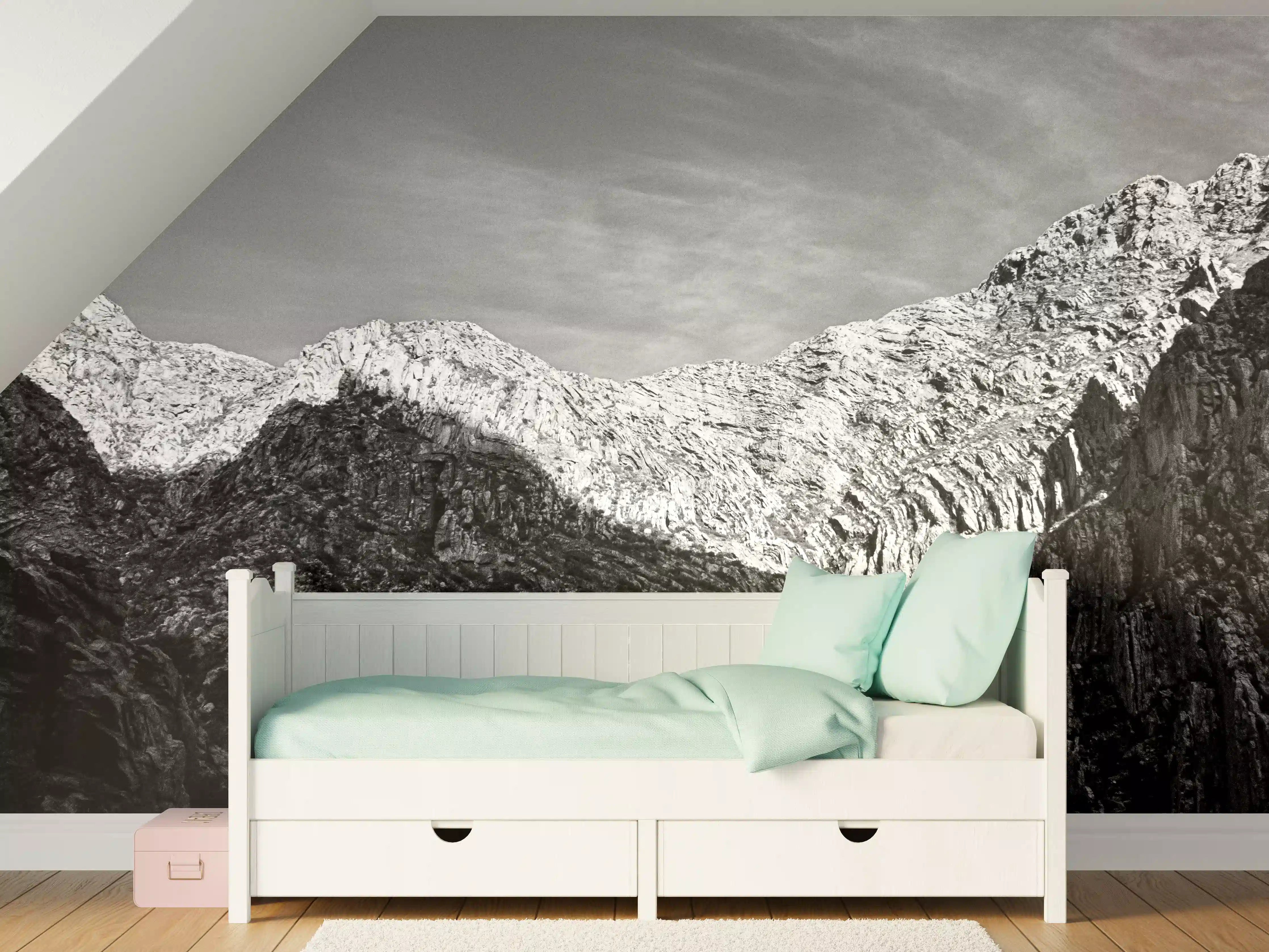 Kinderzimmer Wandgestaltung - Minimal Schwarz-Weiß Gebirge