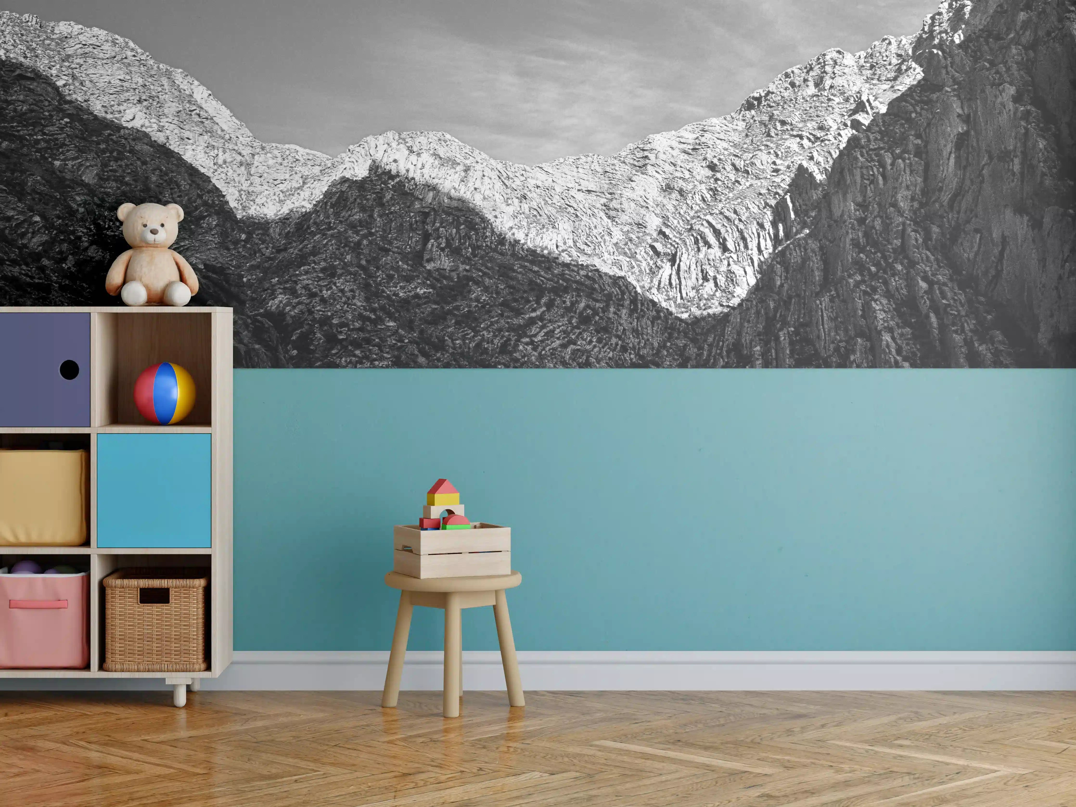 Kinderzimmer Wandgestaltung - Minimal Schwarz-Weiß Gebirge