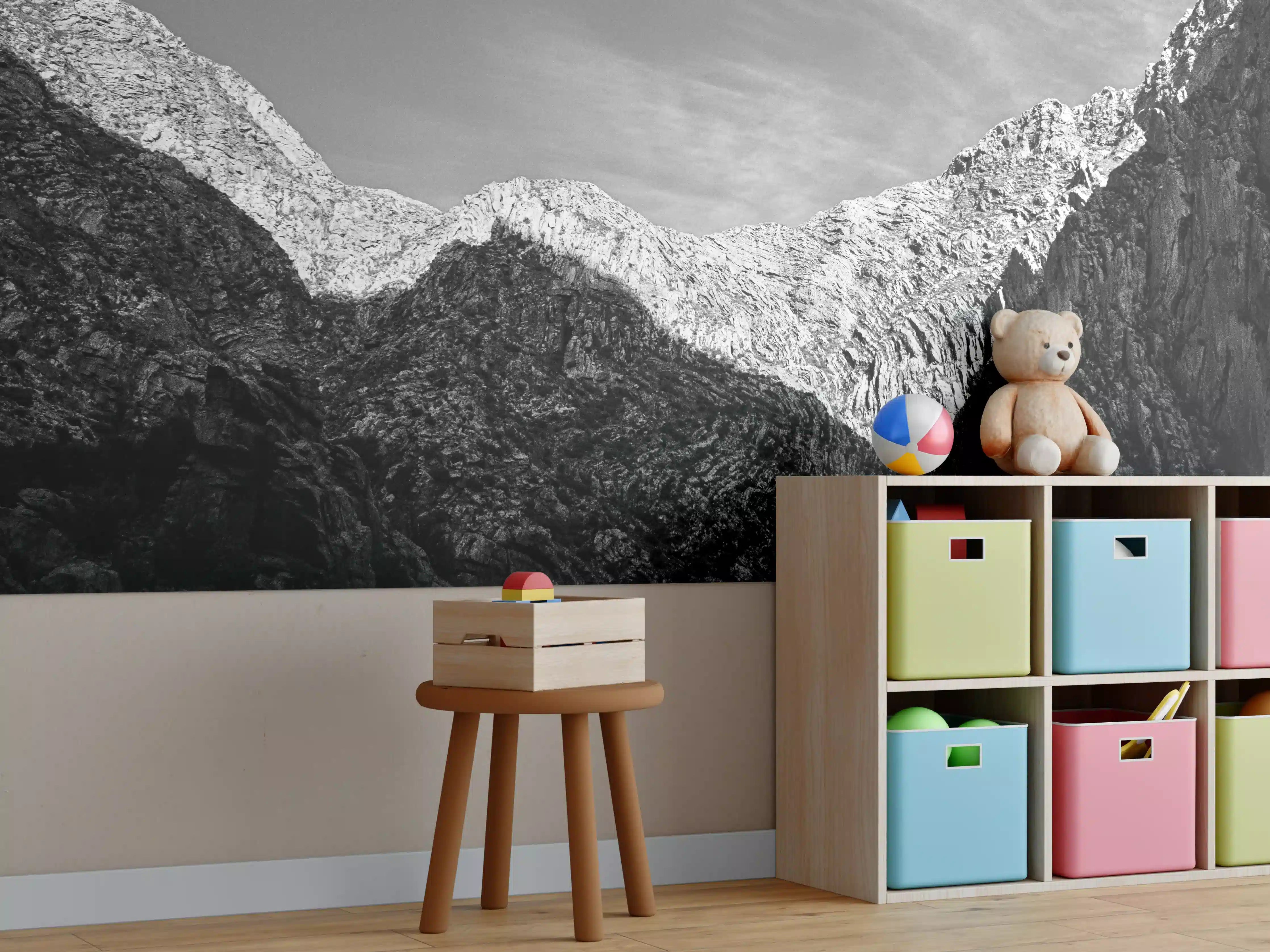 Kinderzimmer Wandgestaltung - Minimal Schwarz-Weiß Gebirge