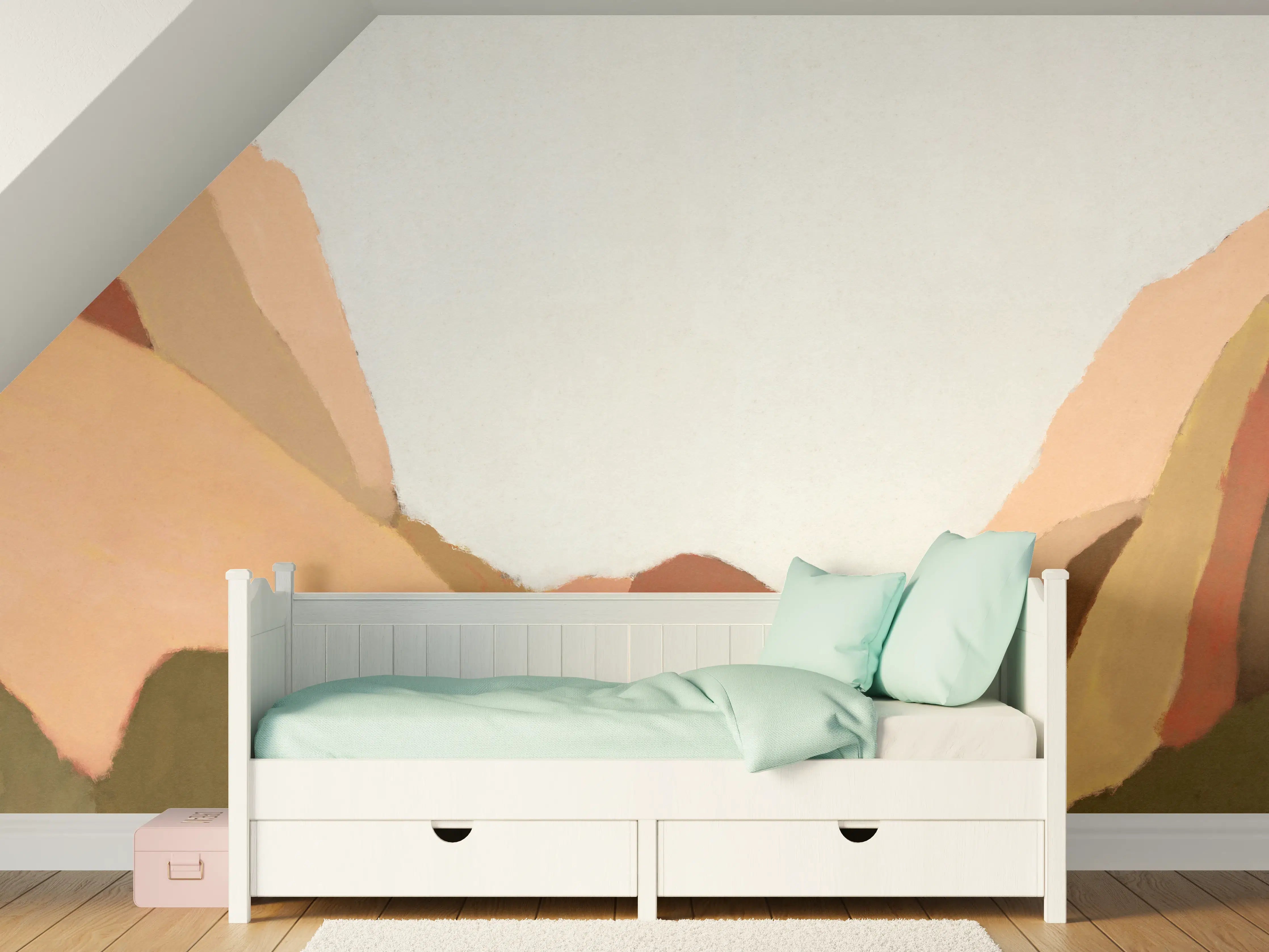 Kinderzimmer Wandgestaltung - Minimalistische Berge Naturillustration