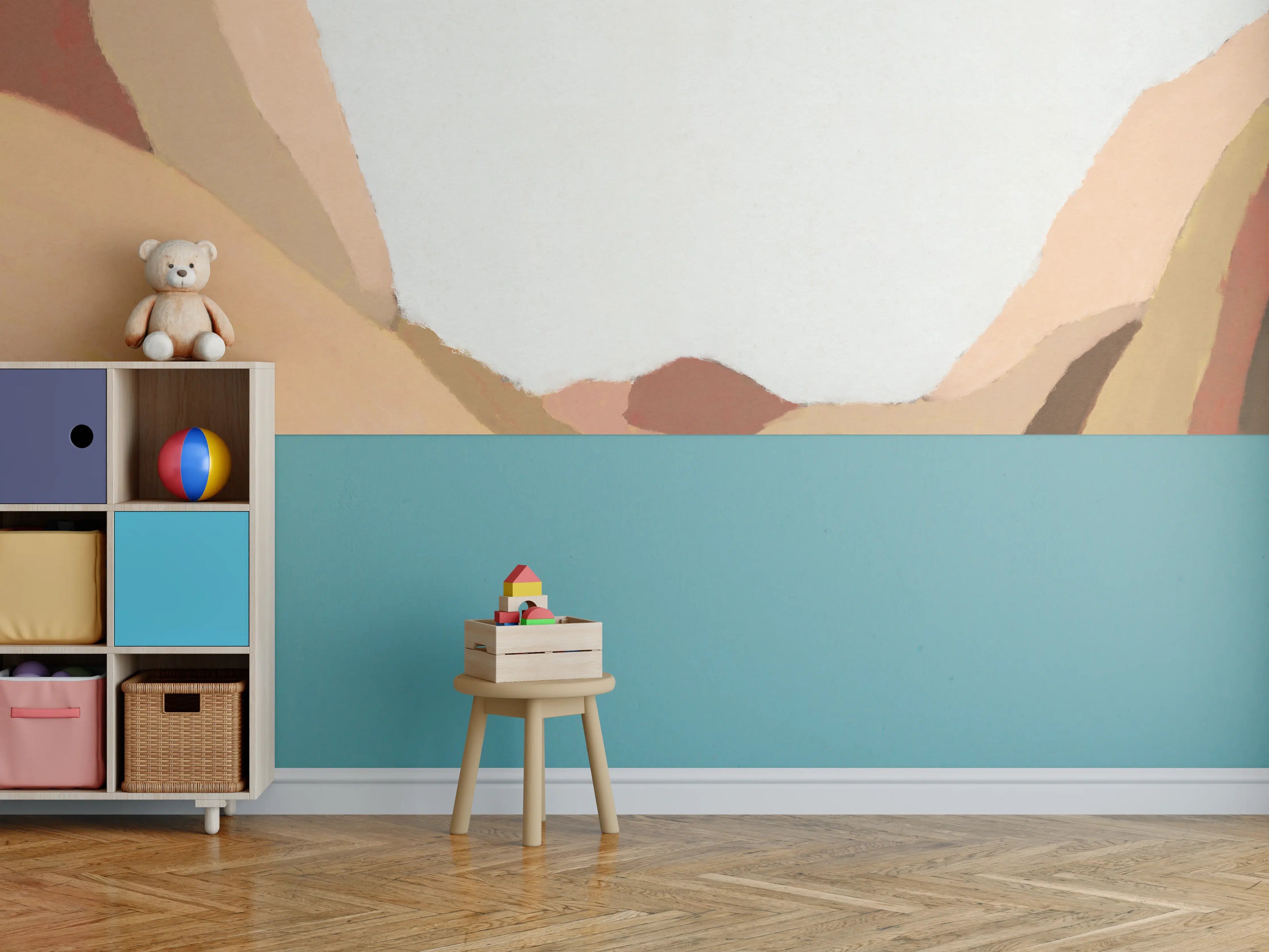Kinderzimmer Wandgestaltung - Minimalistische Berge Naturillustration