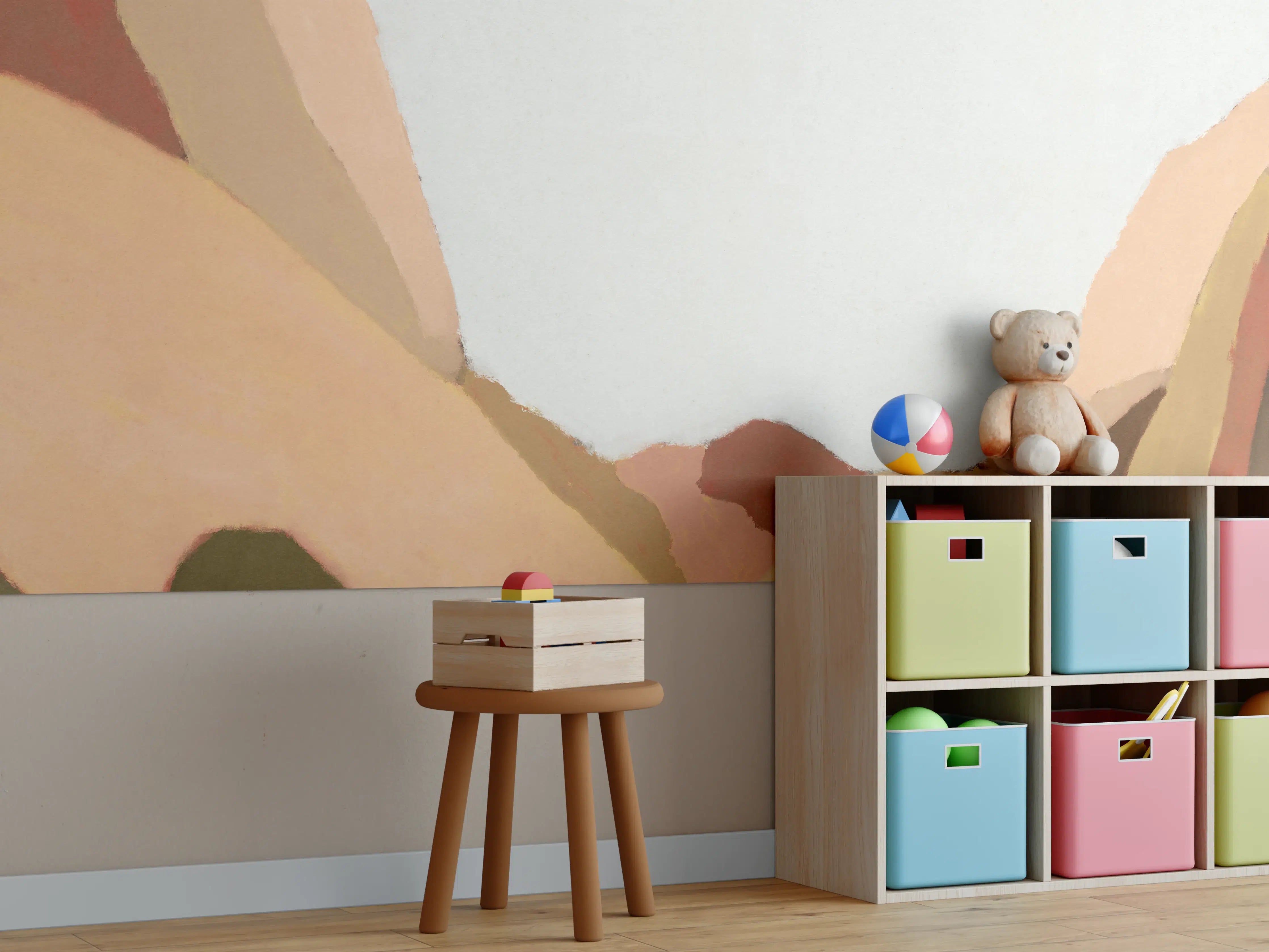 Kinderzimmer Wandgestaltung - Minimalistische Berge Naturillustration