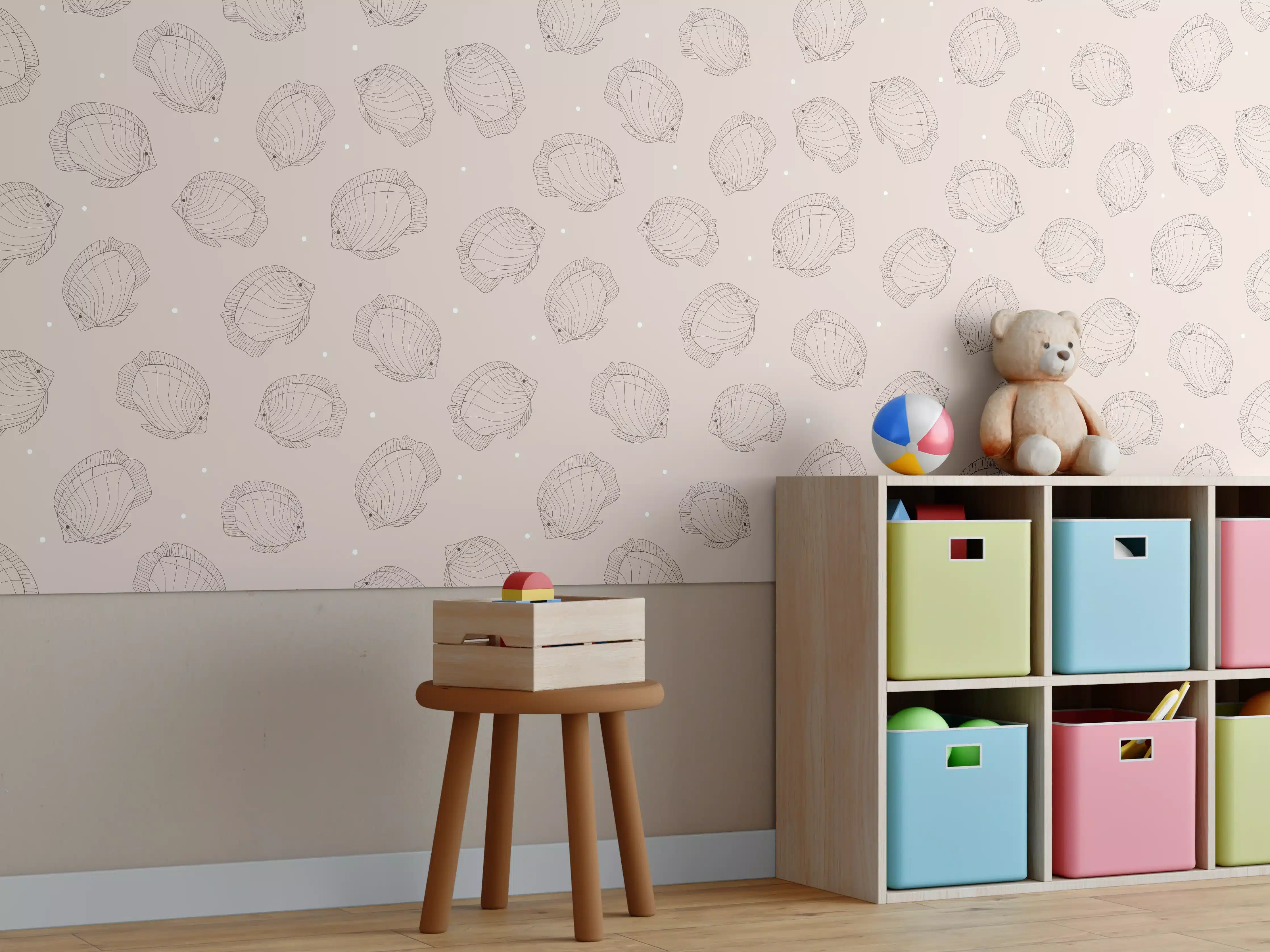 Kinderzimmer Wandgestaltung - Minimalistische Fische Beige-Rosa