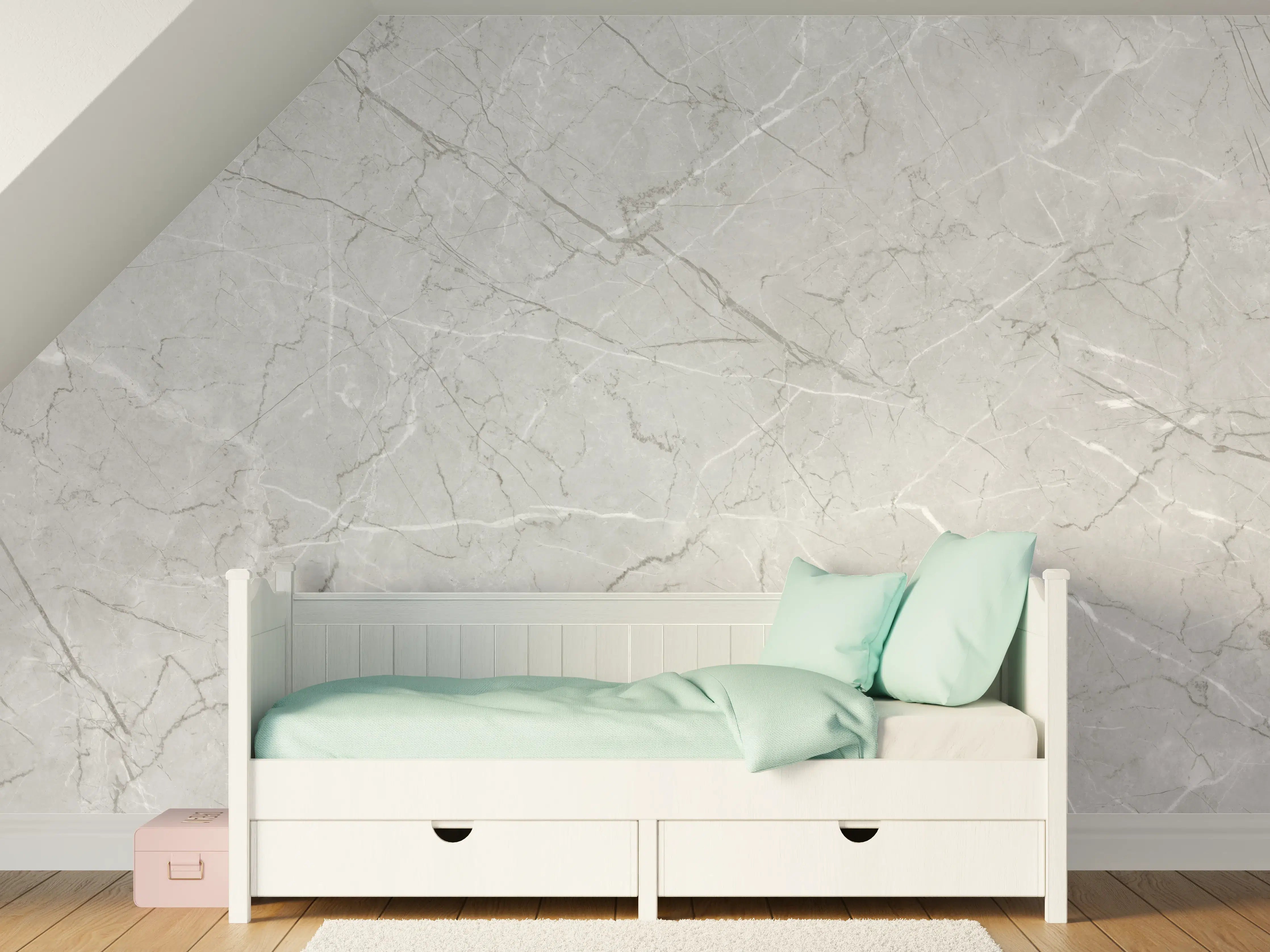 Kinderzimmer Wandgestaltung - Minimalistische Marmorfläche in Weiß und Grau
