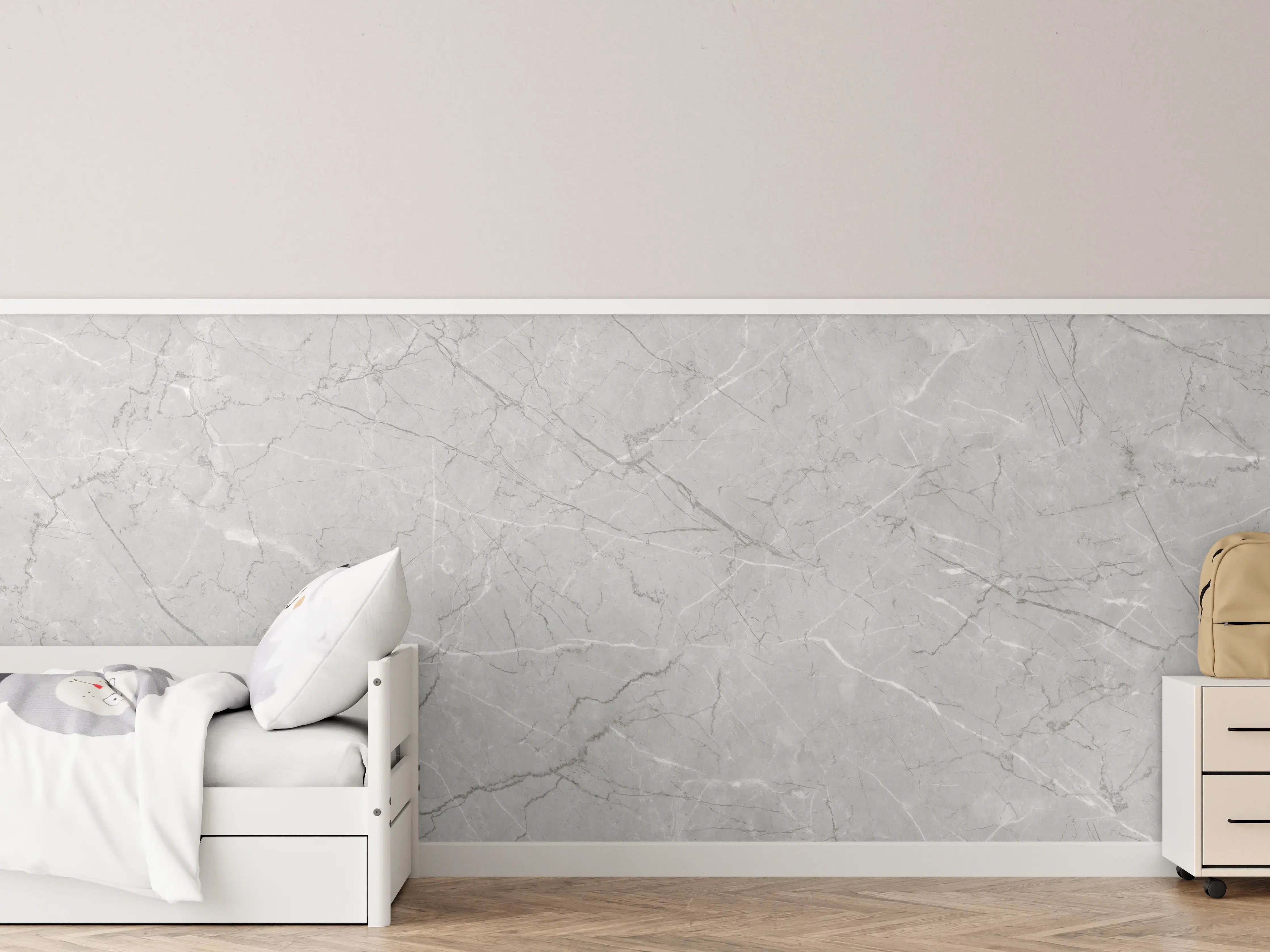 Kinderzimmer Wandgestaltung - Minimalistische Marmorfläche in Weiß und Grau