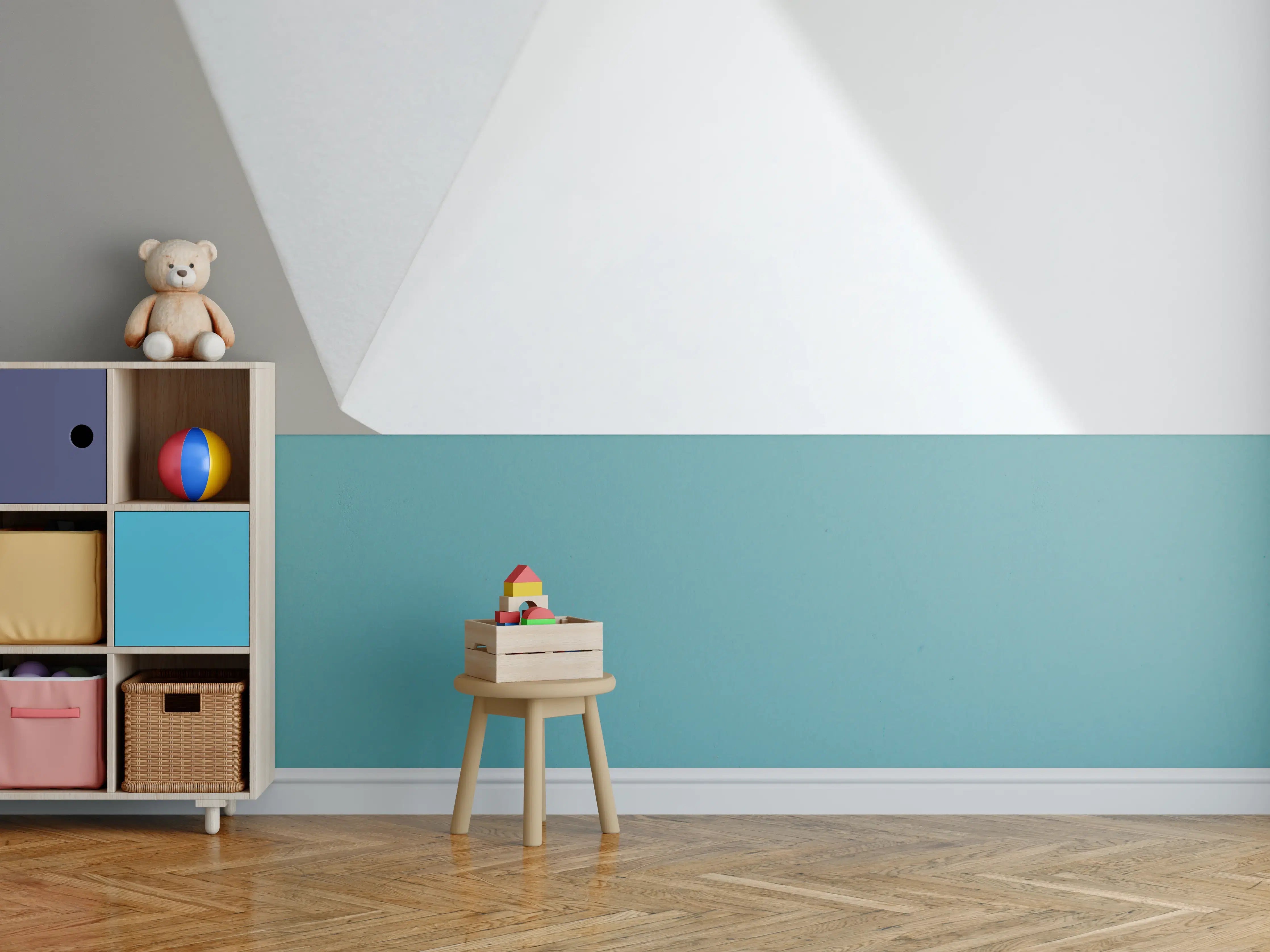 Kinderzimmer Wandgestaltung - Minimalistische Weiß-Grau Papierfaltung