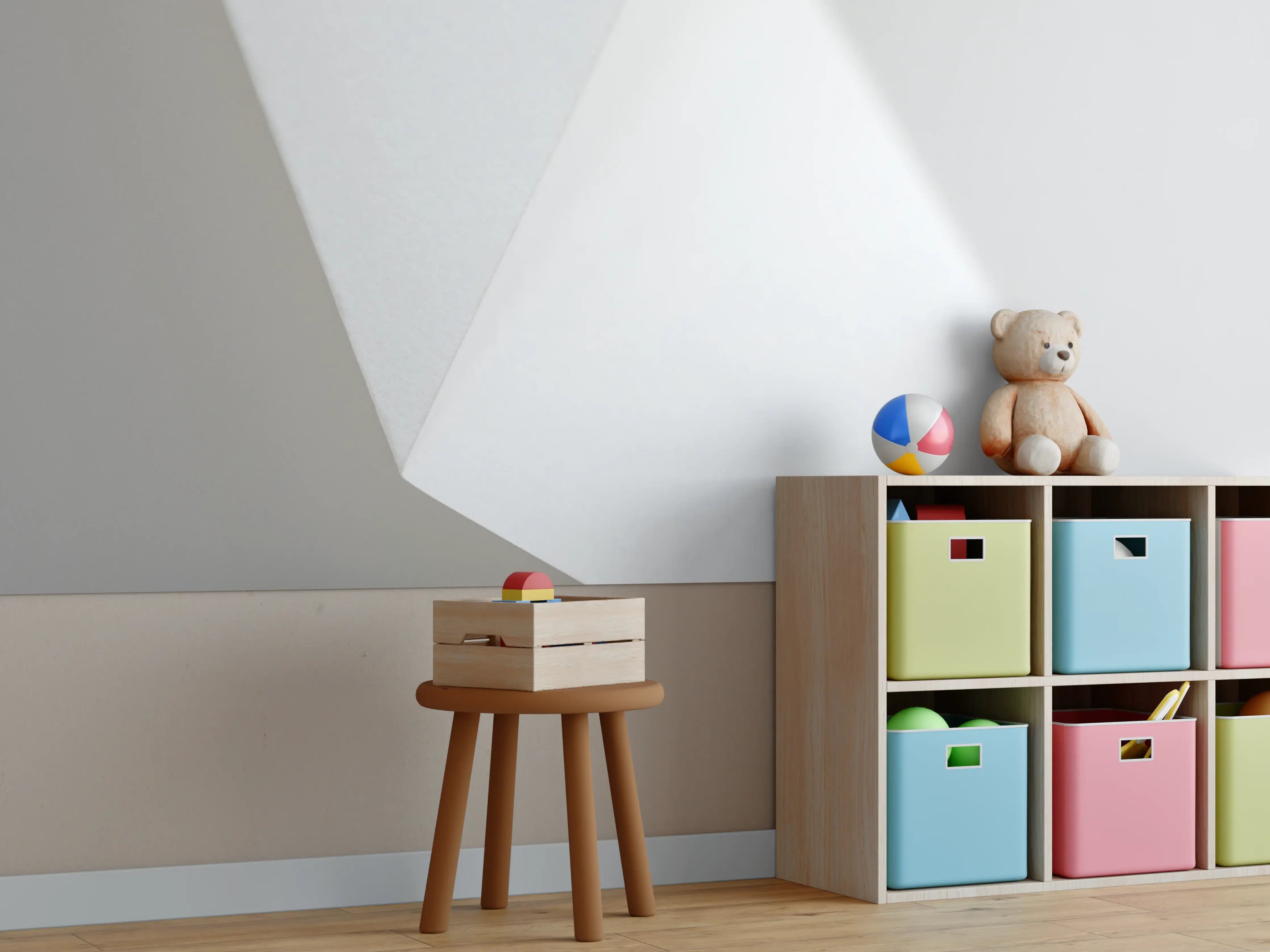 Kinderzimmer Wandgestaltung - Minimalistische Weiß-Grau Papierfaltung
