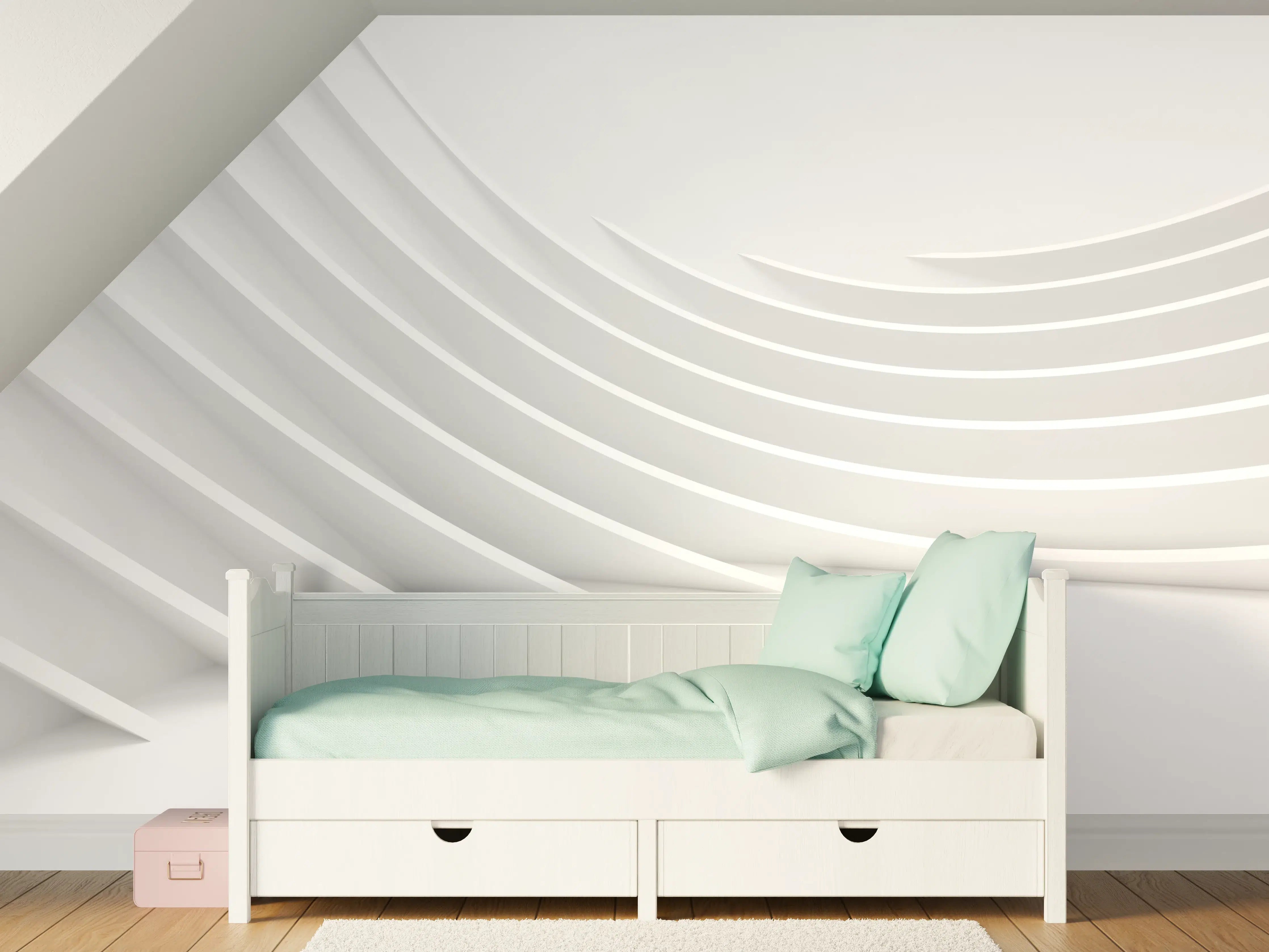 Kinderzimmer Wandgestaltung - Minimalistische Weiß-Grau Welle