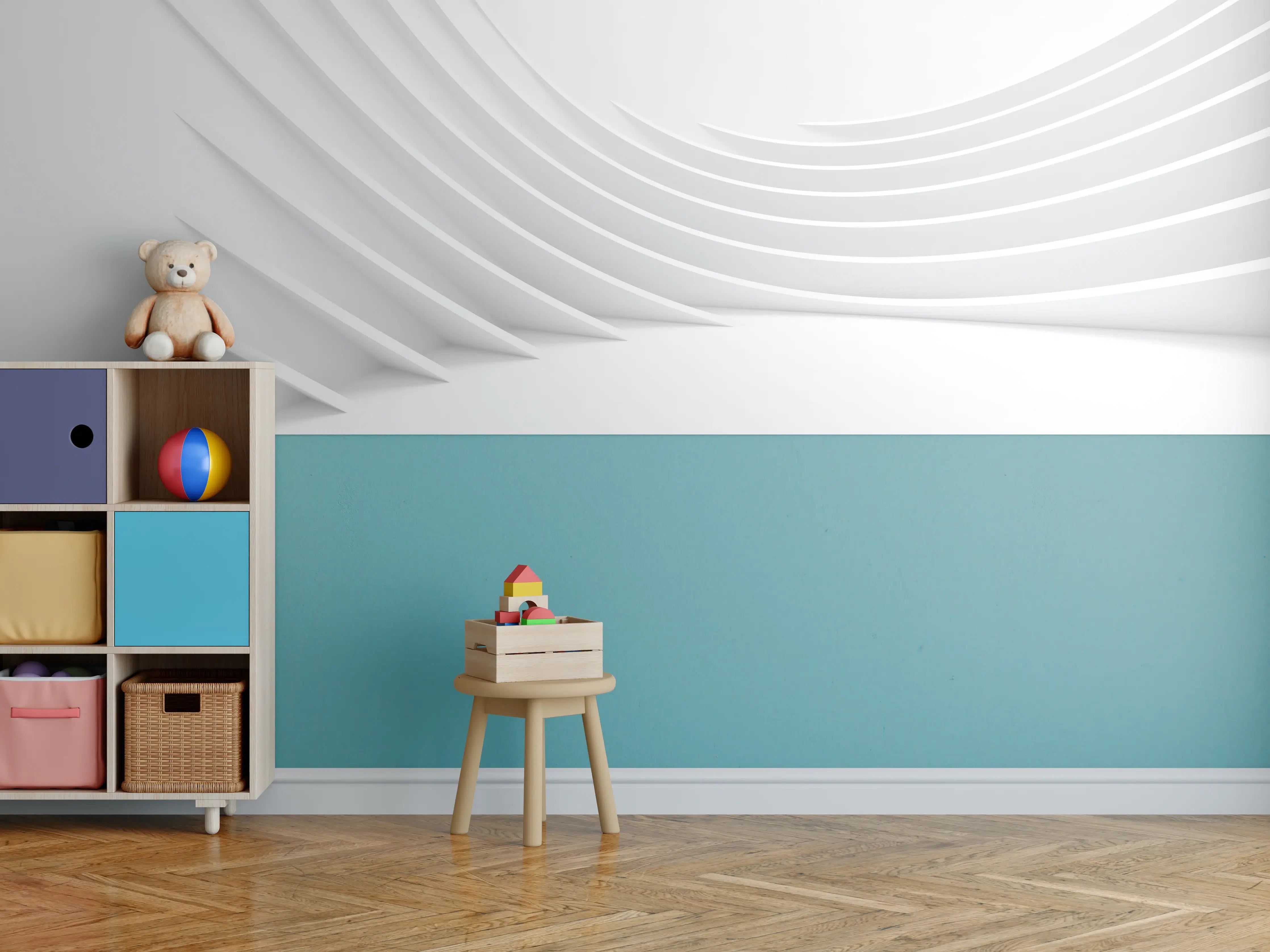 Kinderzimmer Wandgestaltung - Minimalistische Weiß-Grau Welle