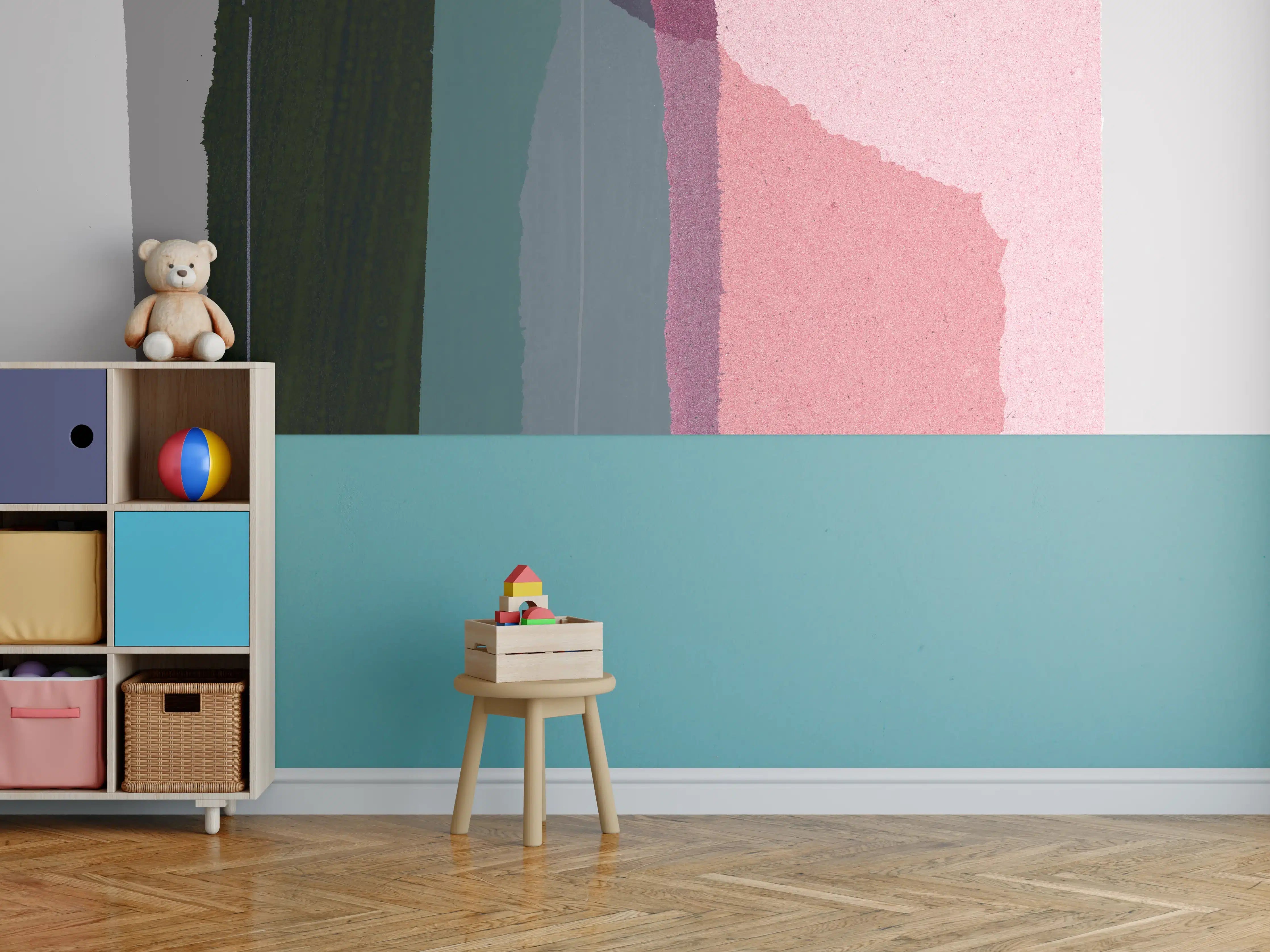 Kinderzimmer Wandgestaltung - Minimalistische Weiß-Ton-Kollage