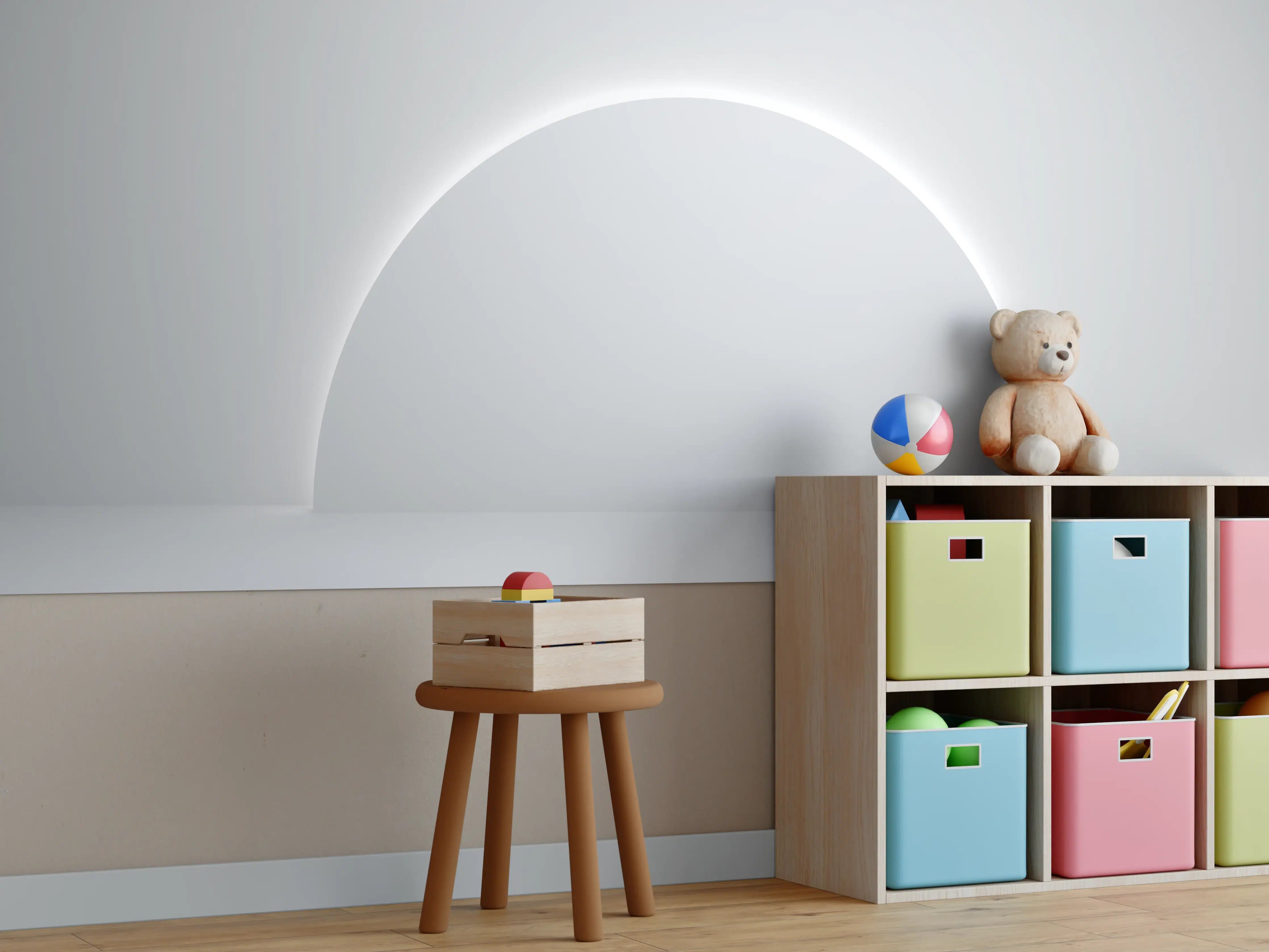 Kinderzimmer Wandgestaltung - Minimalistischer Weiß-Grauer Sockel