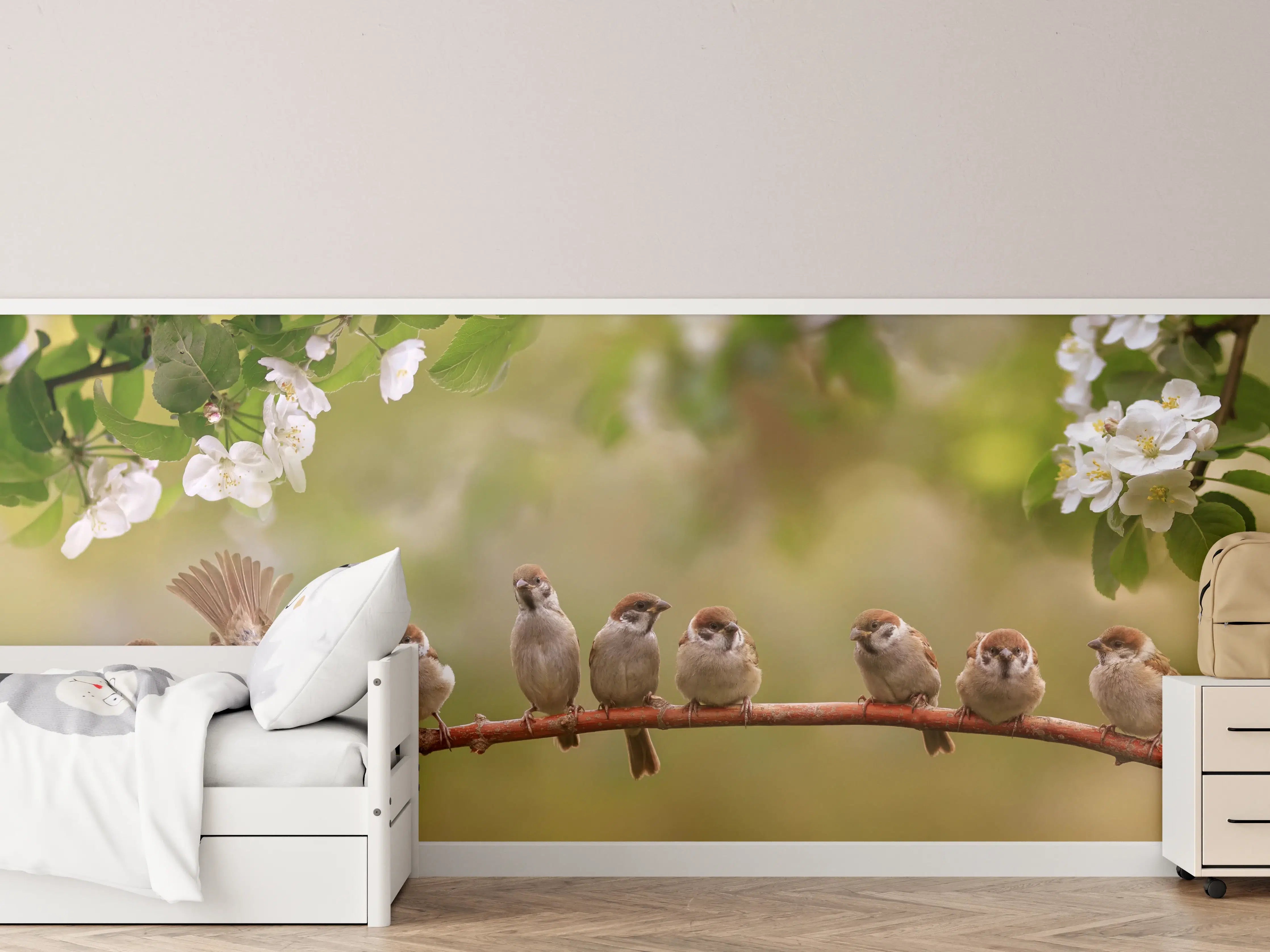 Kinderzimmer Wandgestaltung - Minische, süße Vögel auf Ast