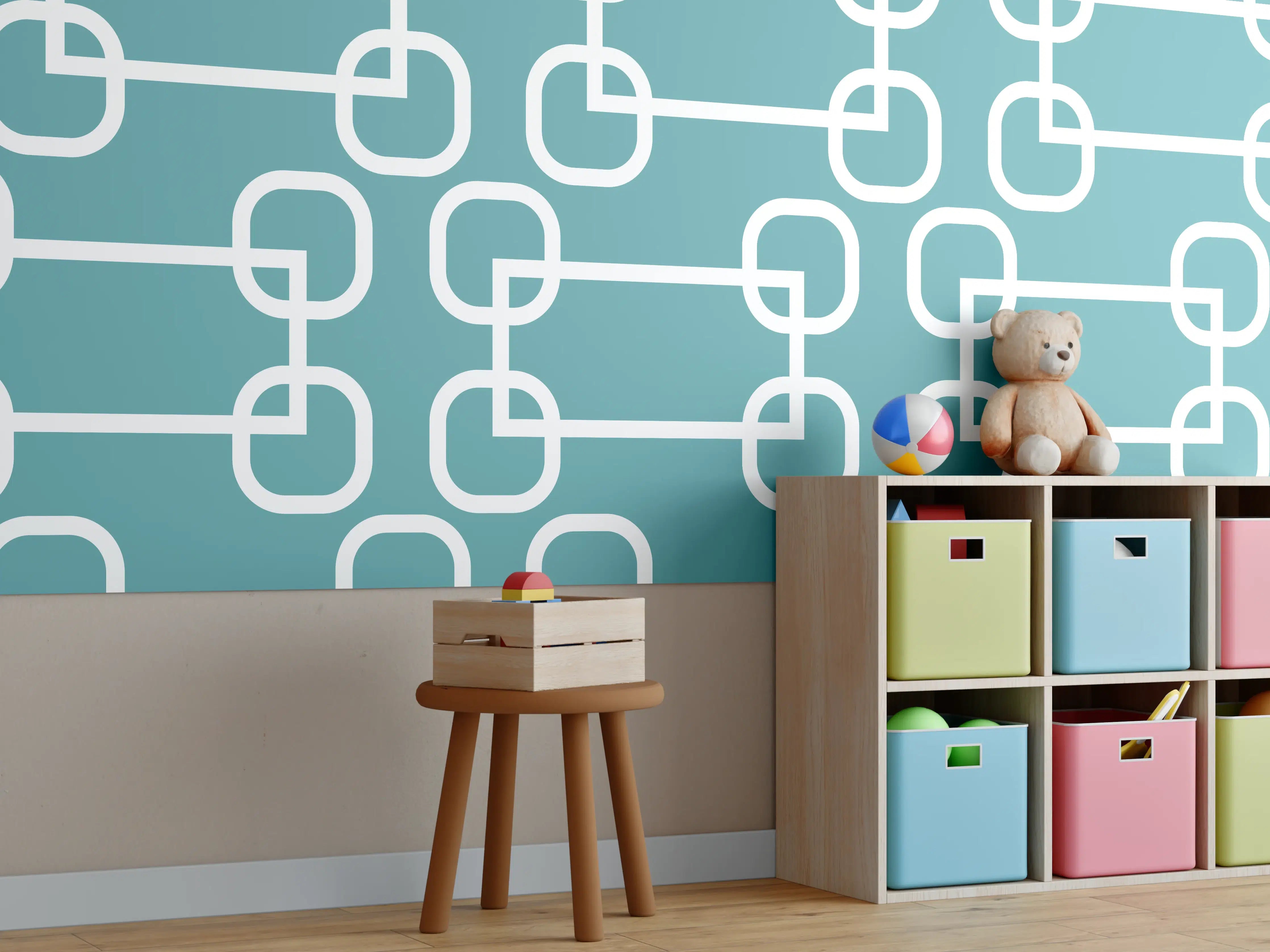 Kinderzimmer Wandgestaltung - Mintfarbene Kreise Netz-Muster