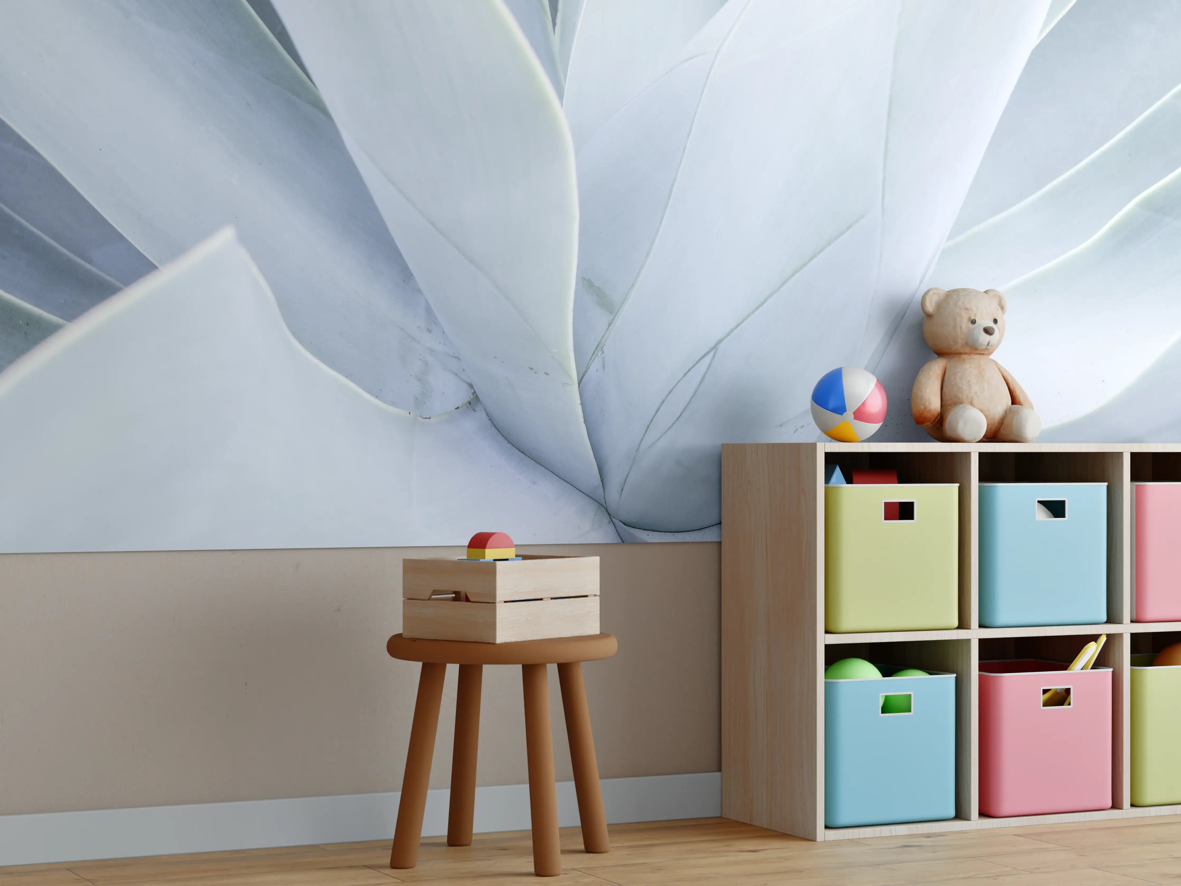 Kinderzimmer Wandgestaltung - Mintgrüne Agavenblattstruktur