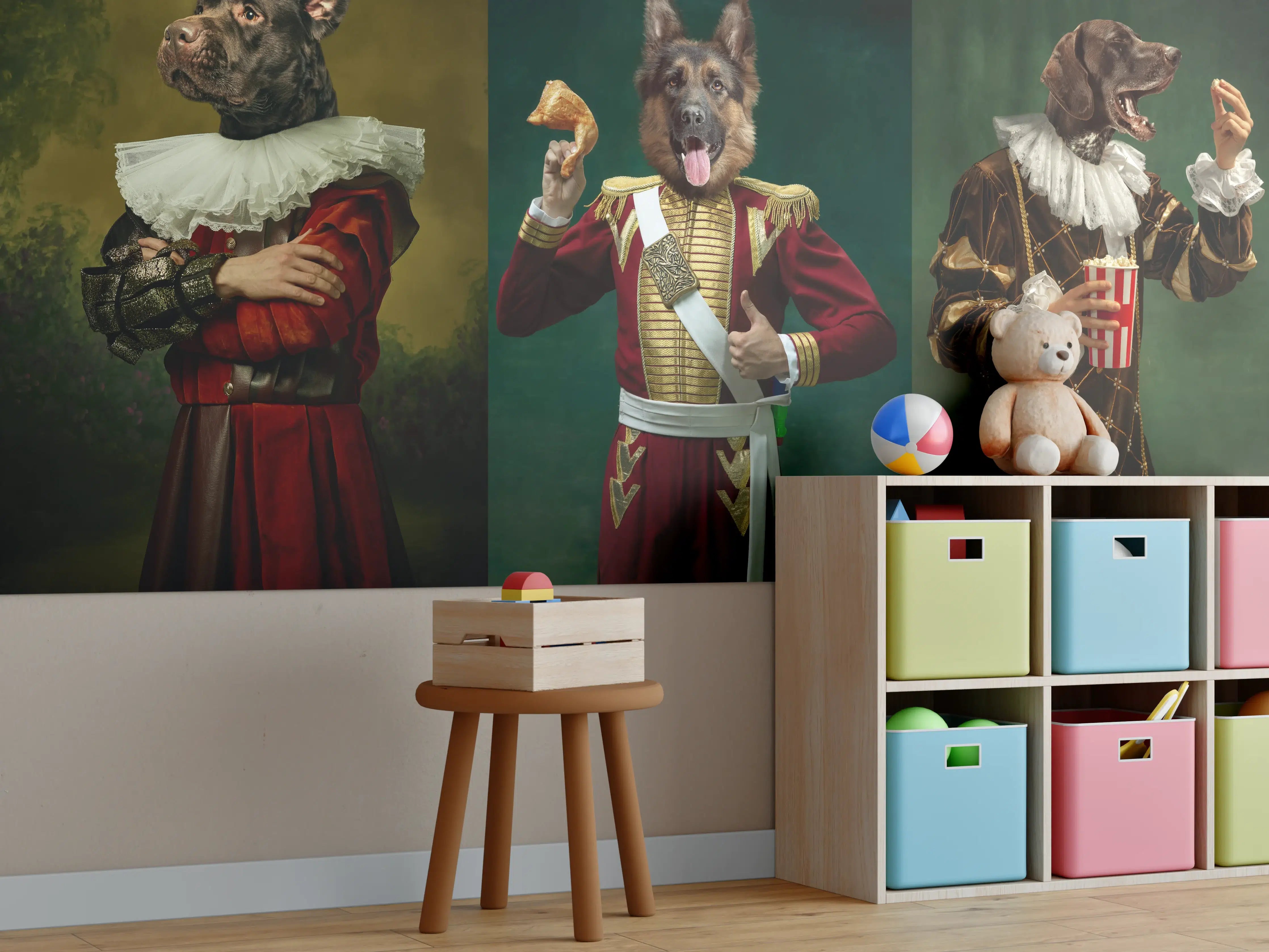Kinderzimmer Wandgestaltung - Mittelalterliche Hundekopf Porträts