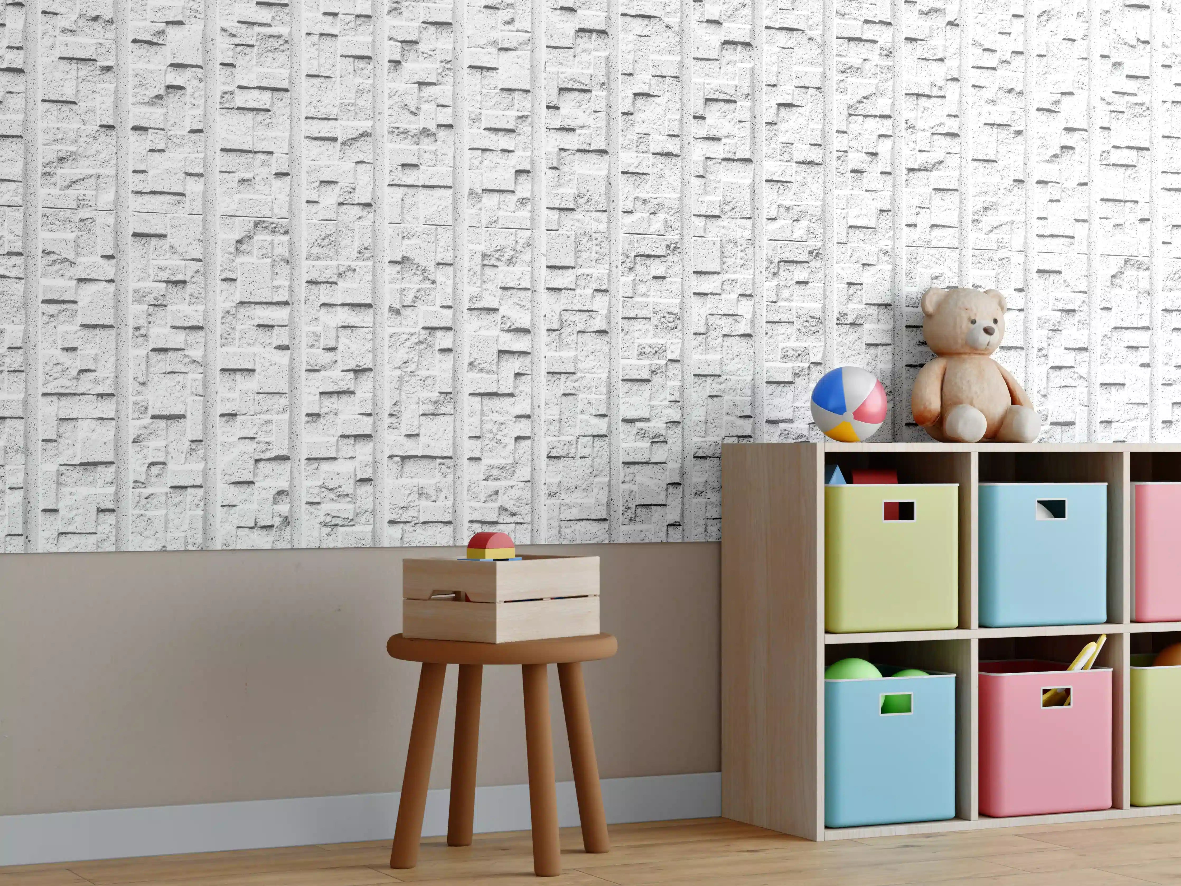 Kinderzimmer Wandgestaltung - Modern weiße Steinwand mit Muster