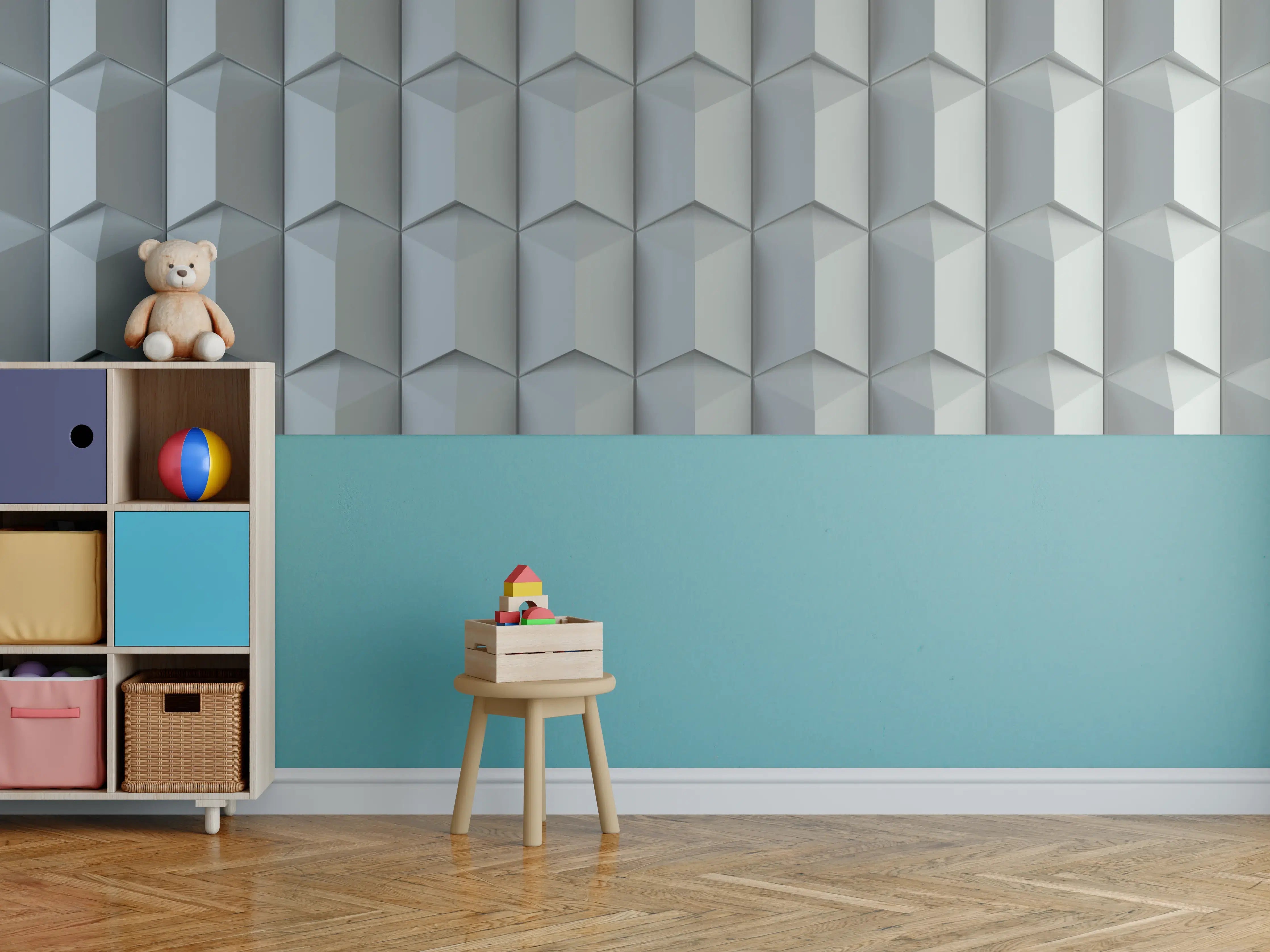 Kinderzimmer Wandgestaltung - Moderne 3D-Wandpaneele in Grau