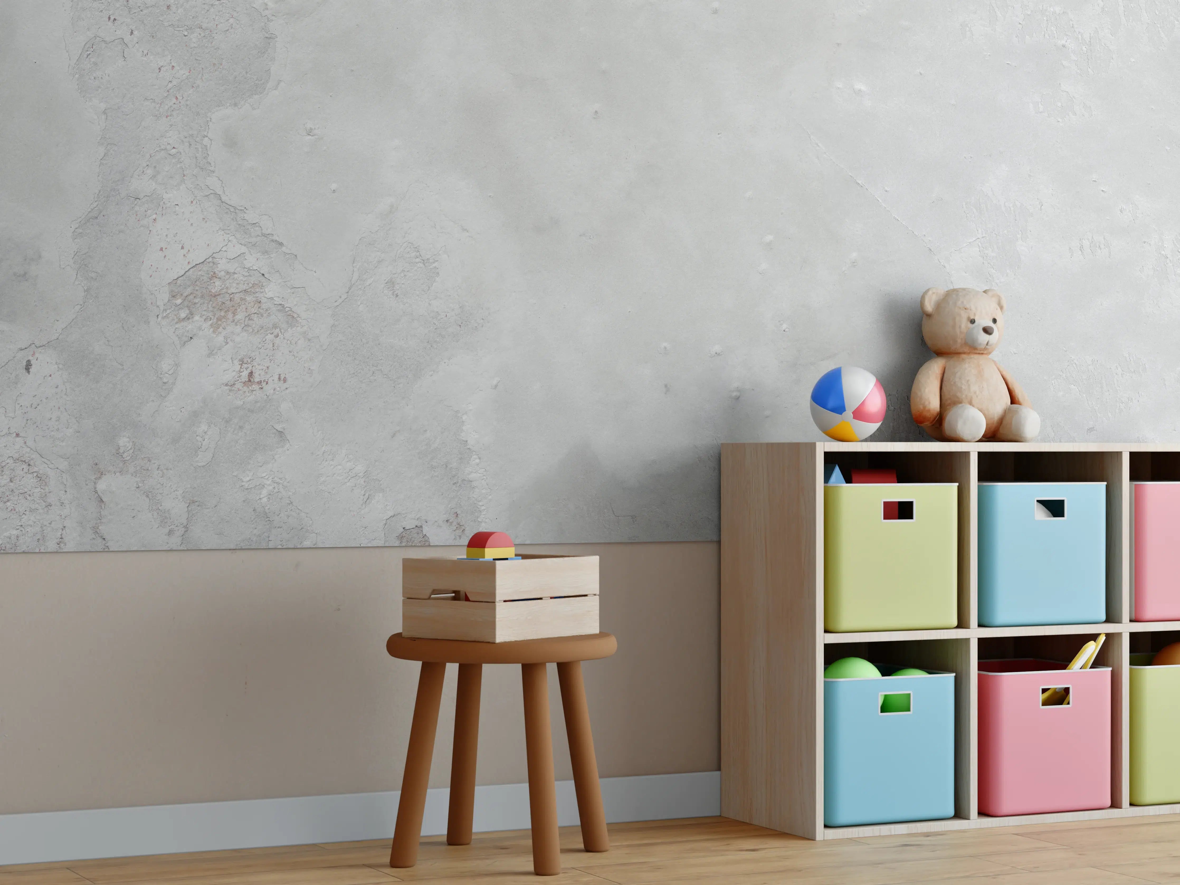 Kinderzimmer Wandgestaltung - Moderne Betonstruktur in Grau mit feiner Textur