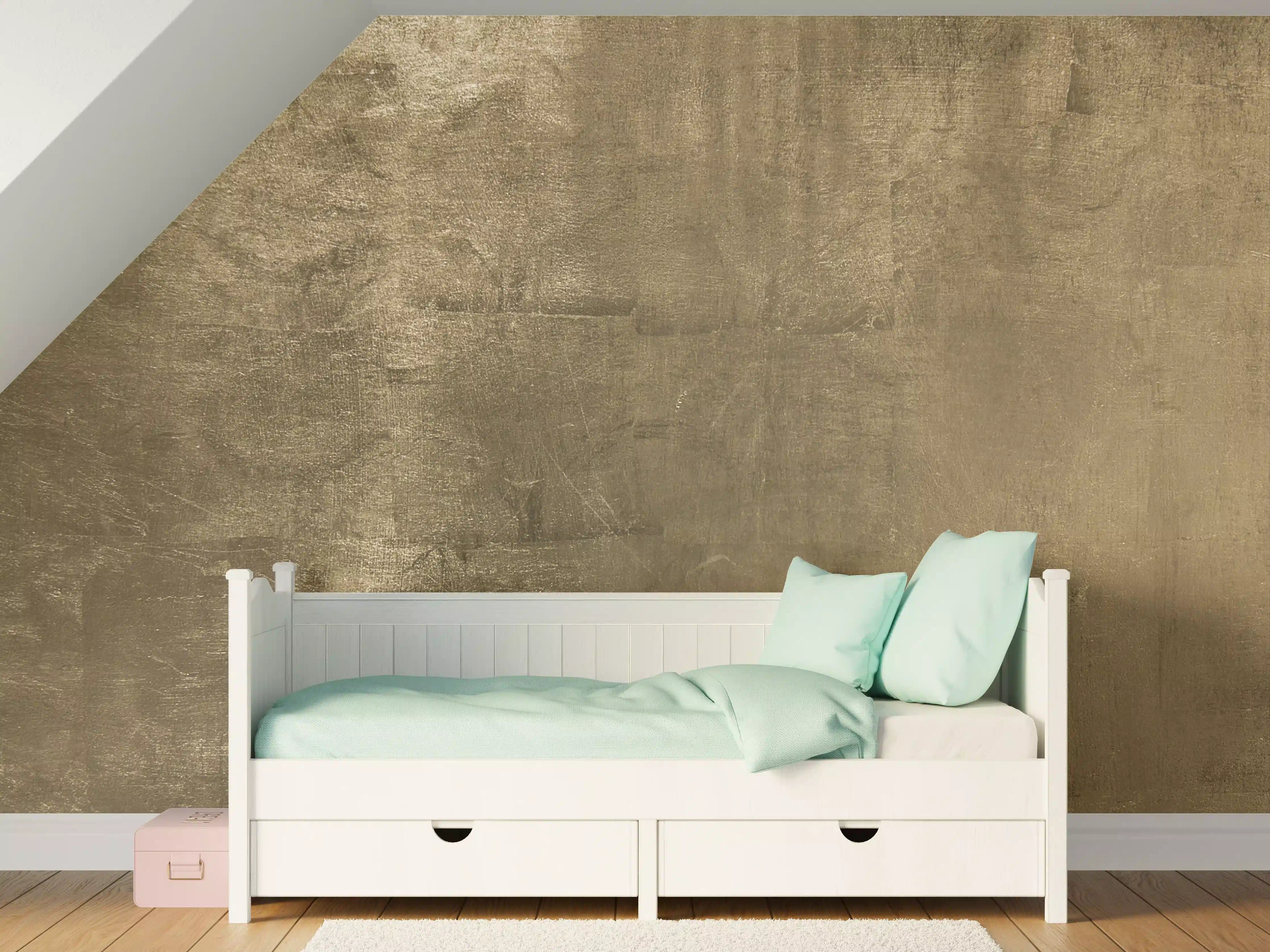 Kinderzimmer Wandgestaltung - Moderne Betonwand mit goldenen Akzenten