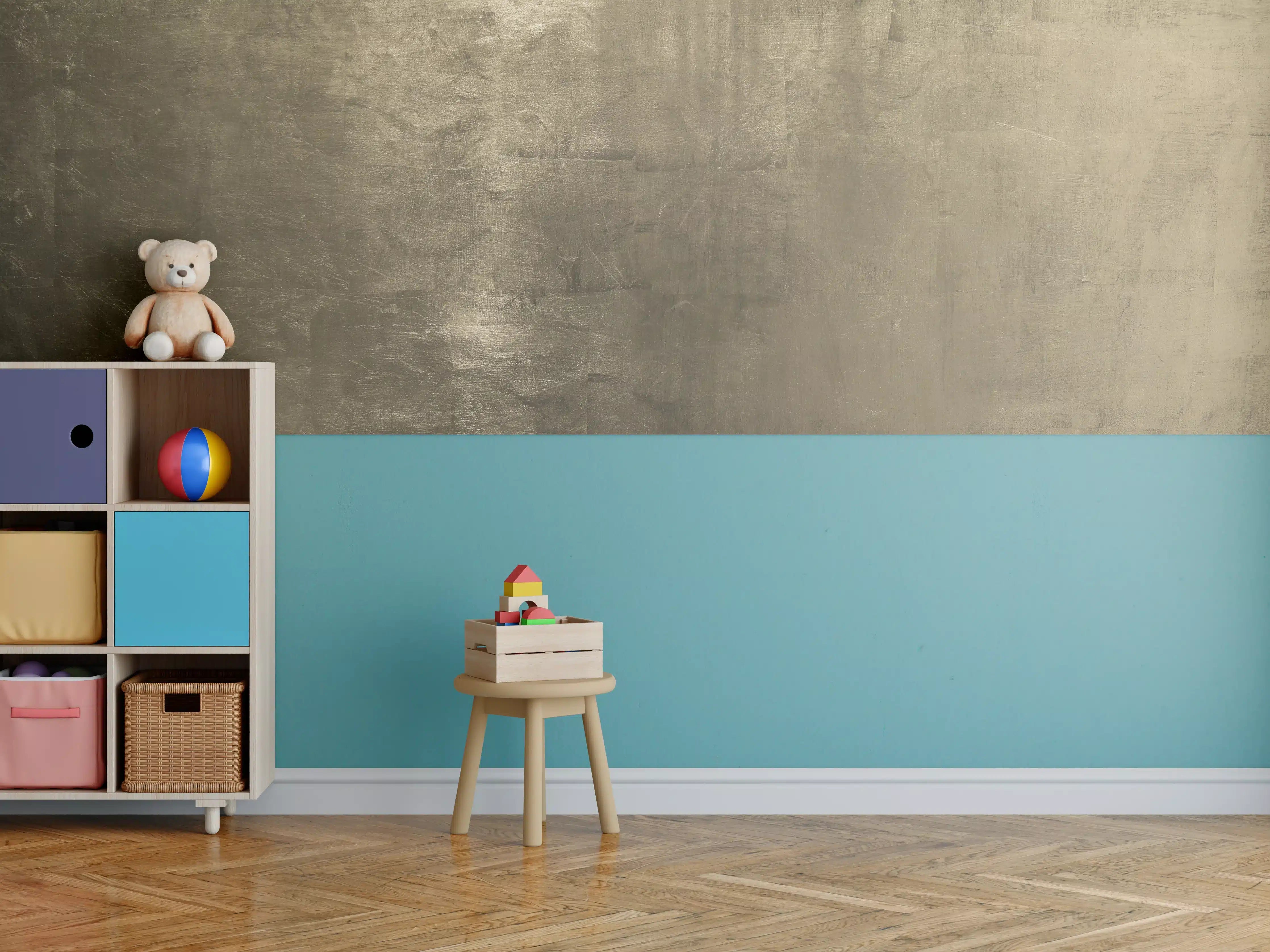 Kinderzimmer Wandgestaltung - Moderne Betonwand mit goldenen Akzenten